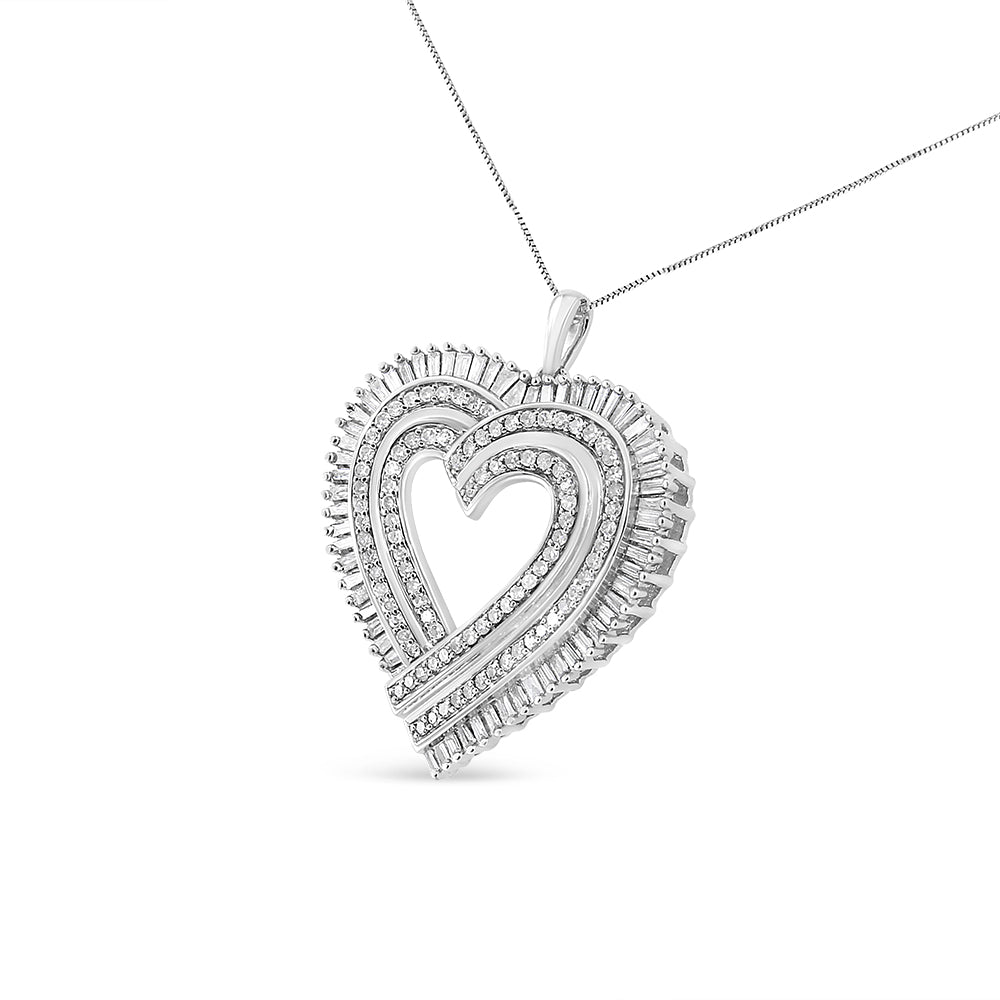 .925 Sterling Silver 1 1/4 Cttw Round and Baguette-Cut Diamond Composite Heart 18" Pendant Necklace I-J Color, I1-I2 Clarity on sale at MyriadMart