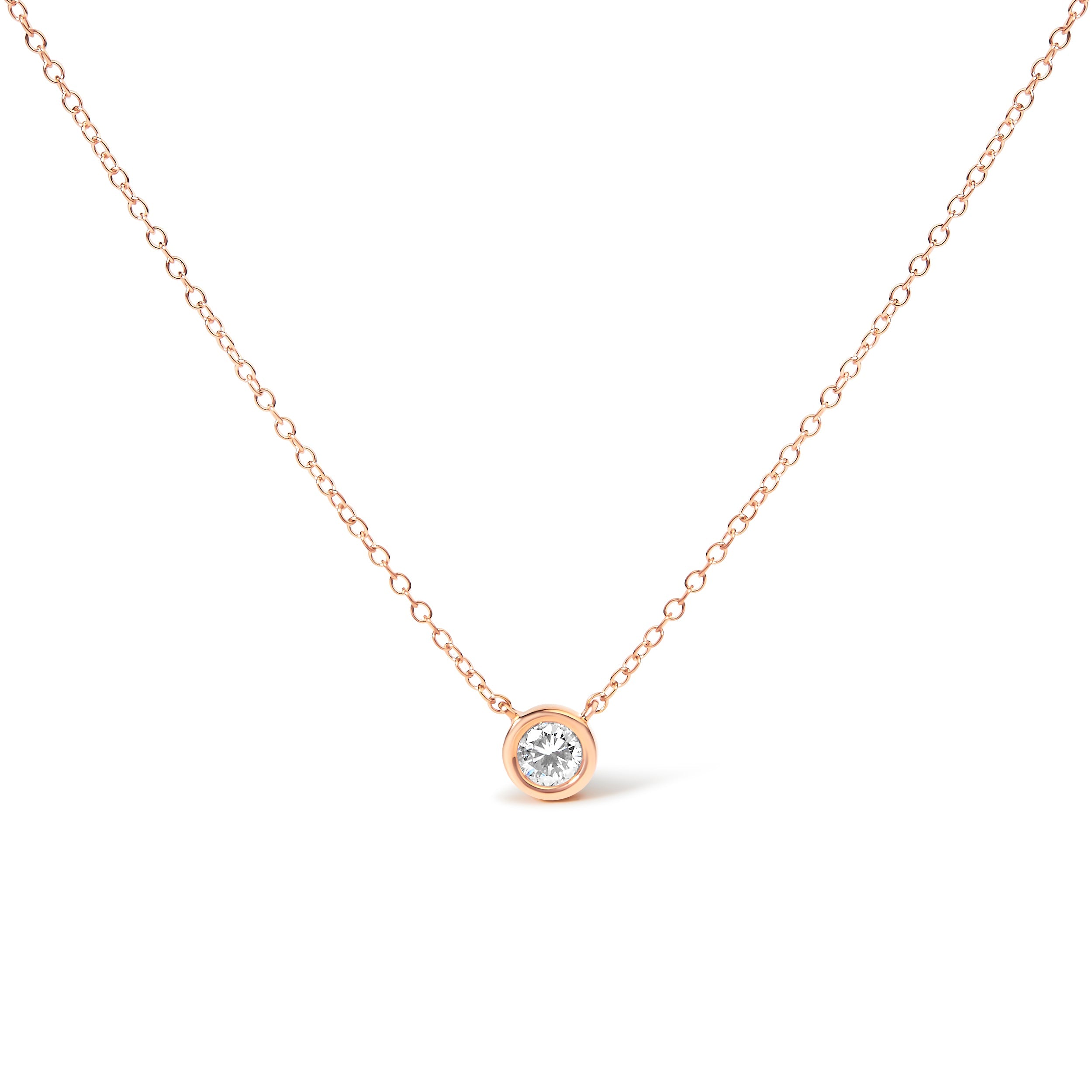 2 Micron 14K Rose Gold Plated Sterling Silver Bezel-Set Diamond Solitaire Pendant Necklace 1/3 cttw, H-I Color, I1-I2 Clarity on sale at MyriadMart
