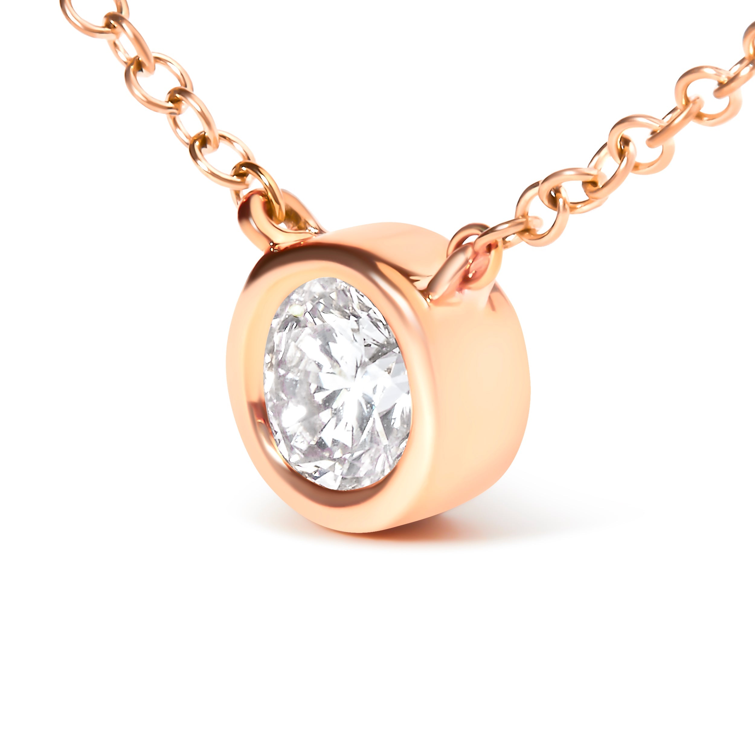 2 Micron 14K Rose Gold Plated Sterling Silver Bezel-Set Diamond Solitaire Pendant Necklace 1/3 cttw, H-I Color, I1-I2 Clarity on sale at MyriadMart