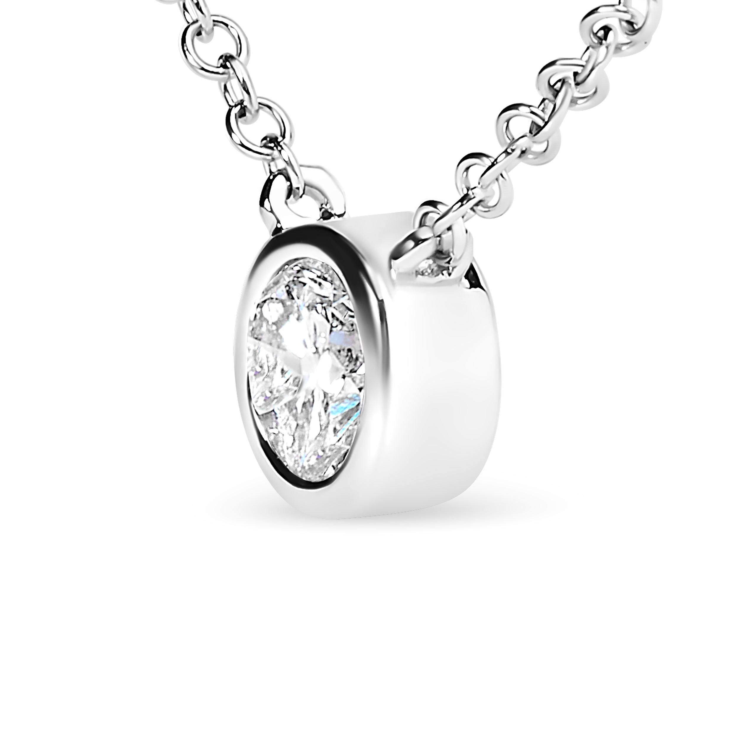 AGS Certified 10K White Gold 1/3 Cttw Bezel Set Round Diamond Solitaire 16-18" Adjustable Pendant Necklace I-J Color, SI1-SI2 Clarity on sale at MyriadMart