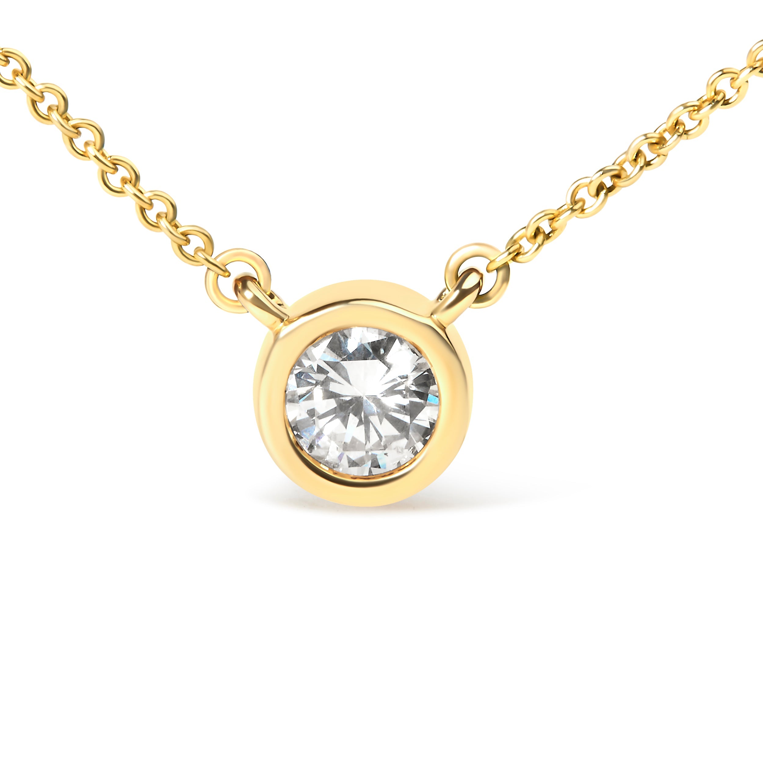 10K Yellow Gold 1/2 Carat Round Brilliant-Cut Diamond Modern Bezel-Set Solitaire 16"-18" Pendant Necklace H-I Color, SI2-I1 Clarity on sale at MyriadMart