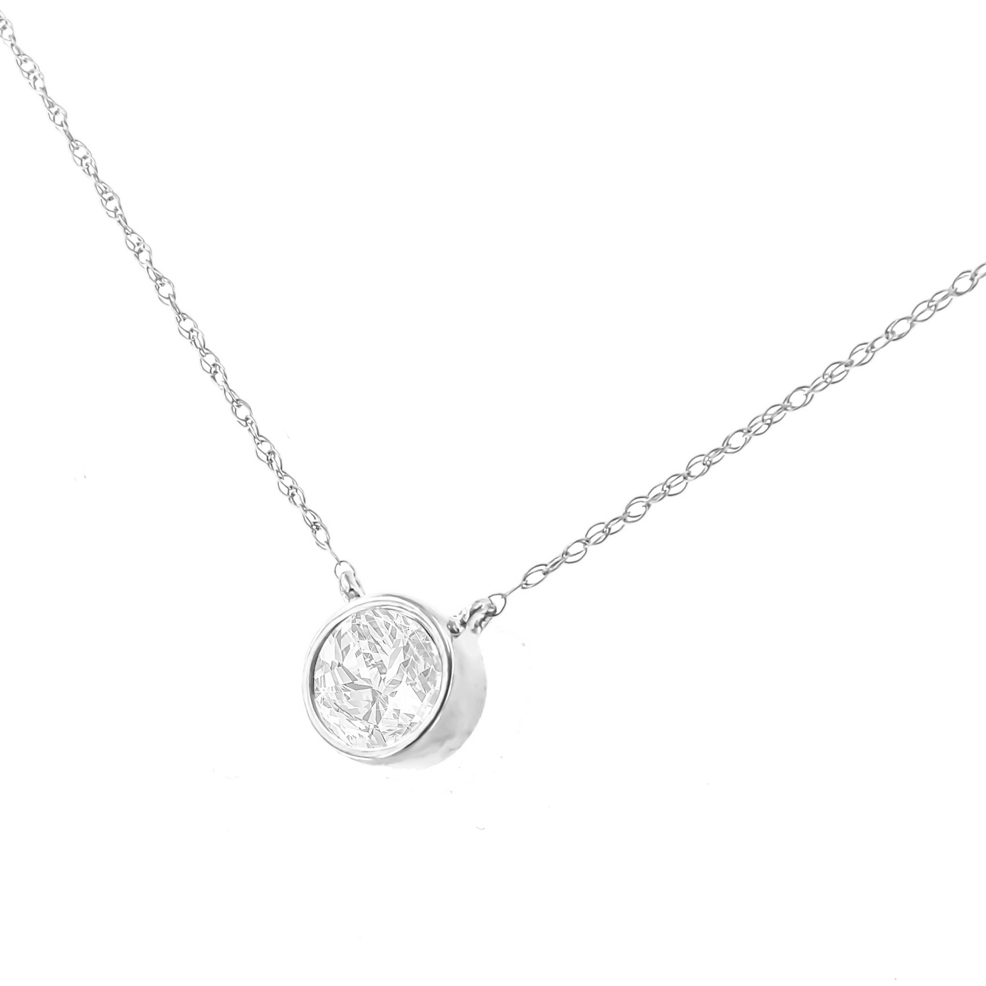 AGS Certified 10K White Gold 1/3 Cttw Bezel Set Round Diamond Solitaire 16-18" Adjustable Pendant Necklace I-J Color, SI1-SI2 Clarity on sale at MyriadMart