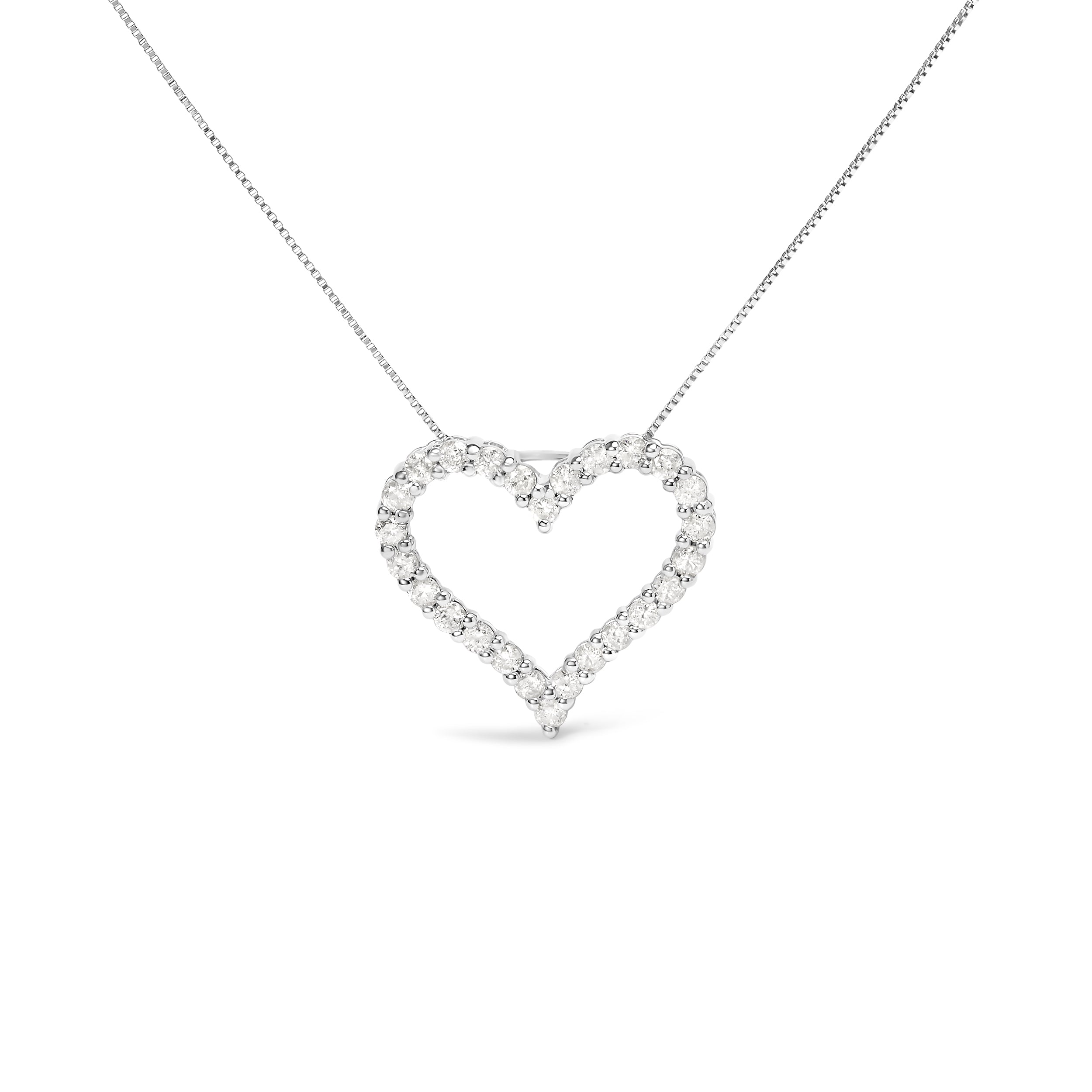 .925 Sterling Silver 2.0 Cttw Diamond Open Heart 18" Pendant Necklace I-J Color, I2-I3 Clarity on sale at MyriadMart