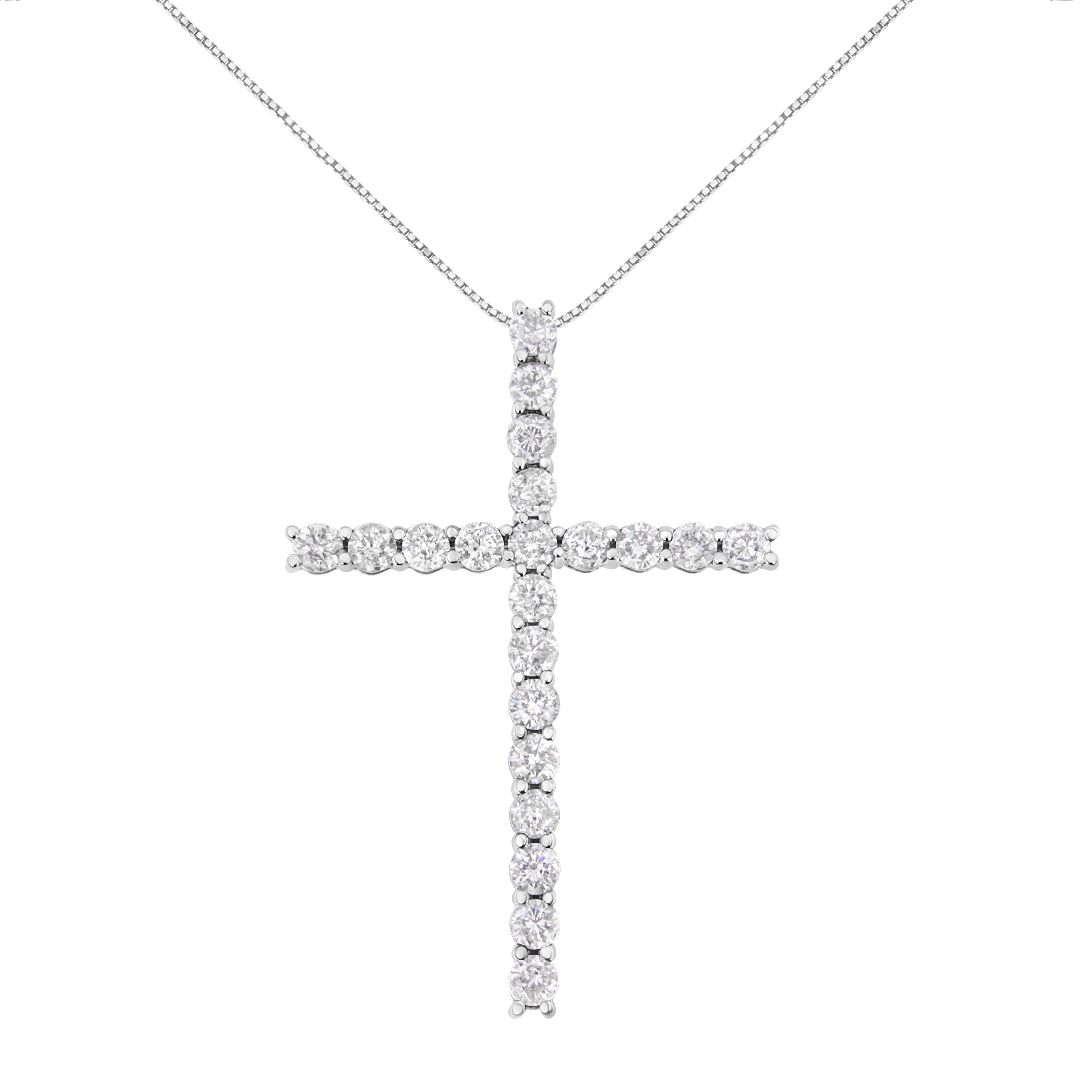 .925 Sterling Silver 4.0 Cttw Diamond 2-1/4" Cross Pendant with Box Chain Necklace I-J Color, I1-I2 Clarity - 18" on sale at MyriadMart