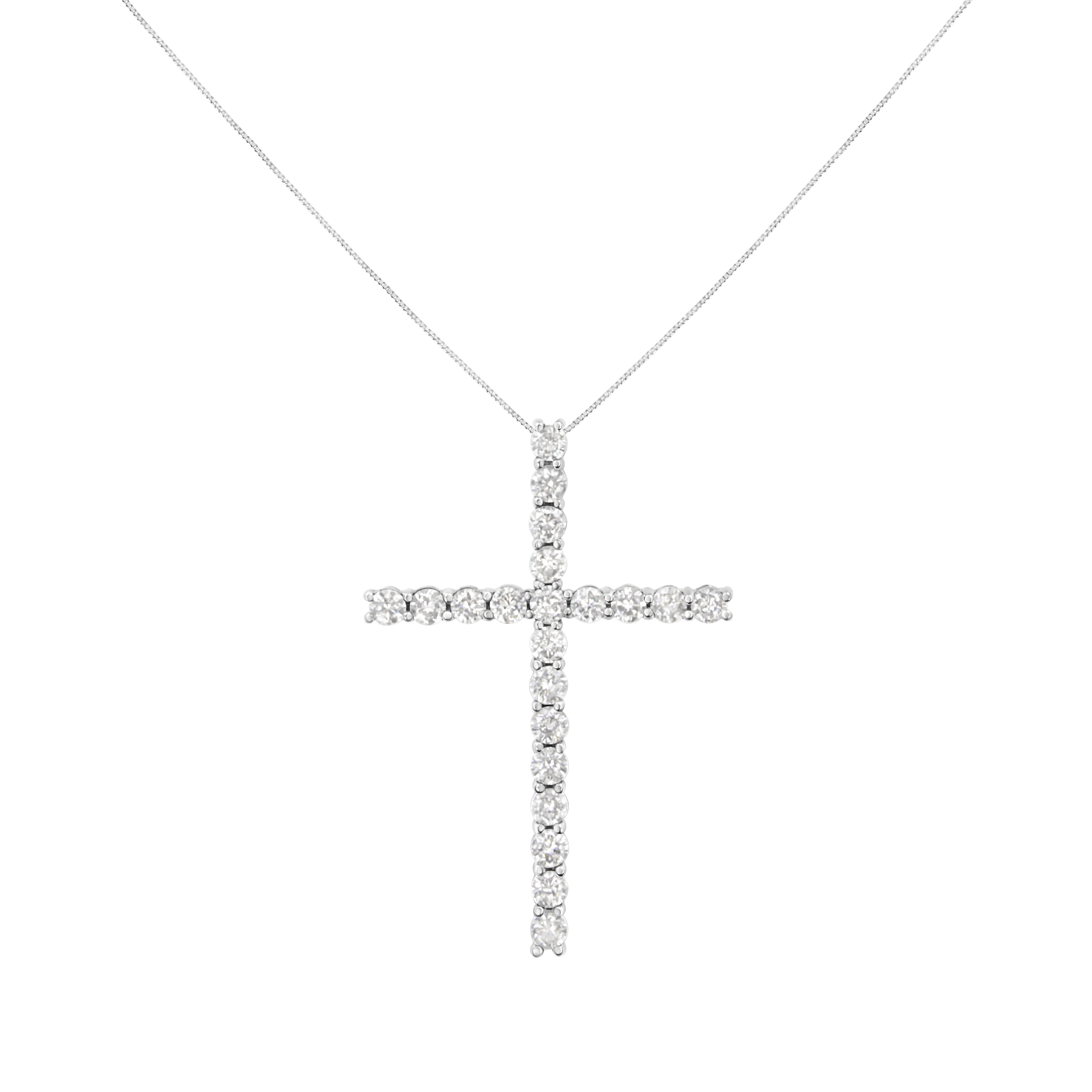 .925 Sterling Silver 4.0 Cttw Diamond 2-1/4" Cross Pendant with Box Chain Necklace I-J Color, I1-I2 Clarity - 18" on sale at MyriadMart