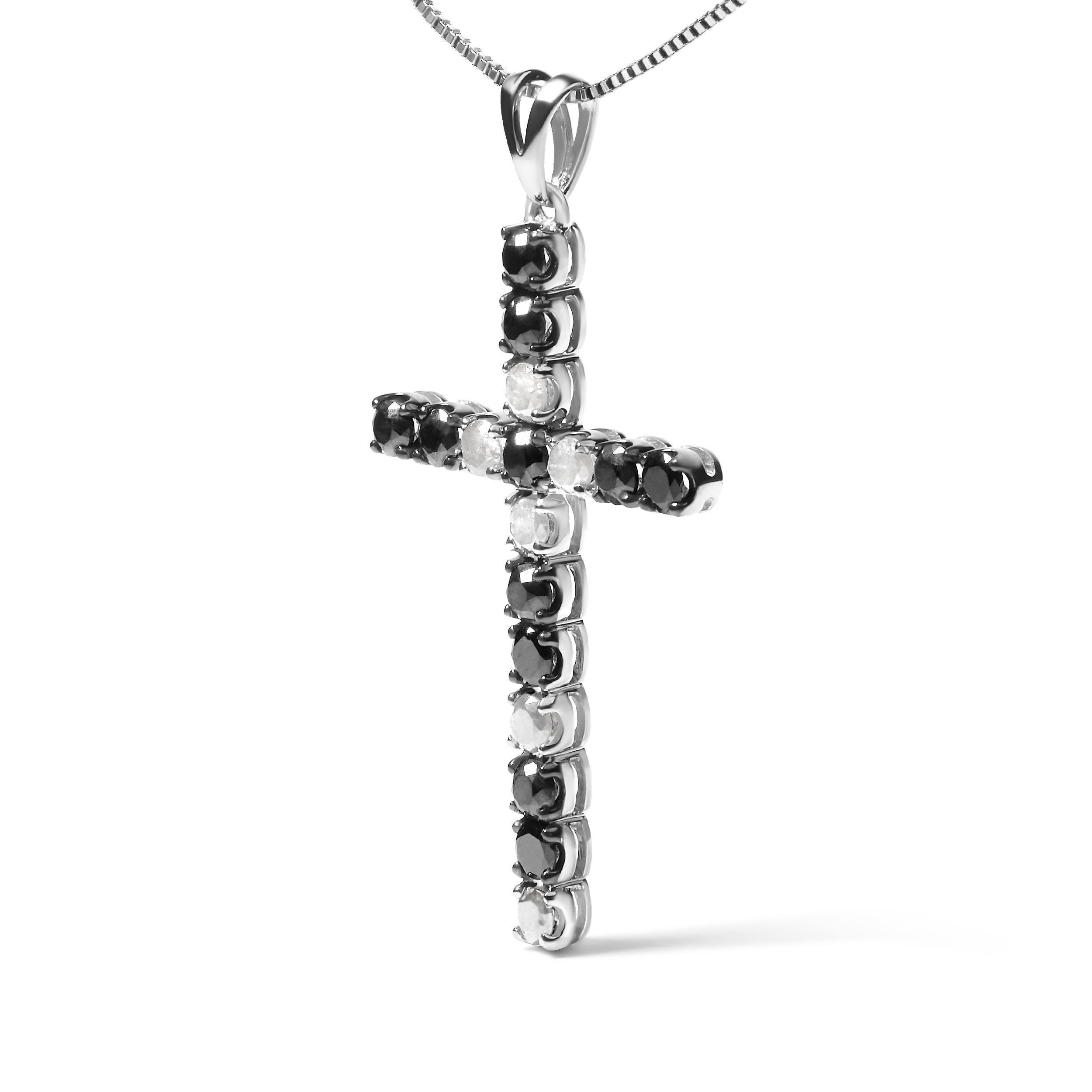 .925 Sterling Silver 2.0 Cttw Prong Set Round Natural Treated Black and White Diamond Cross Pendant Necklace - 18" Black/H-I Color, I3 Clarity on sale at MyriadMart