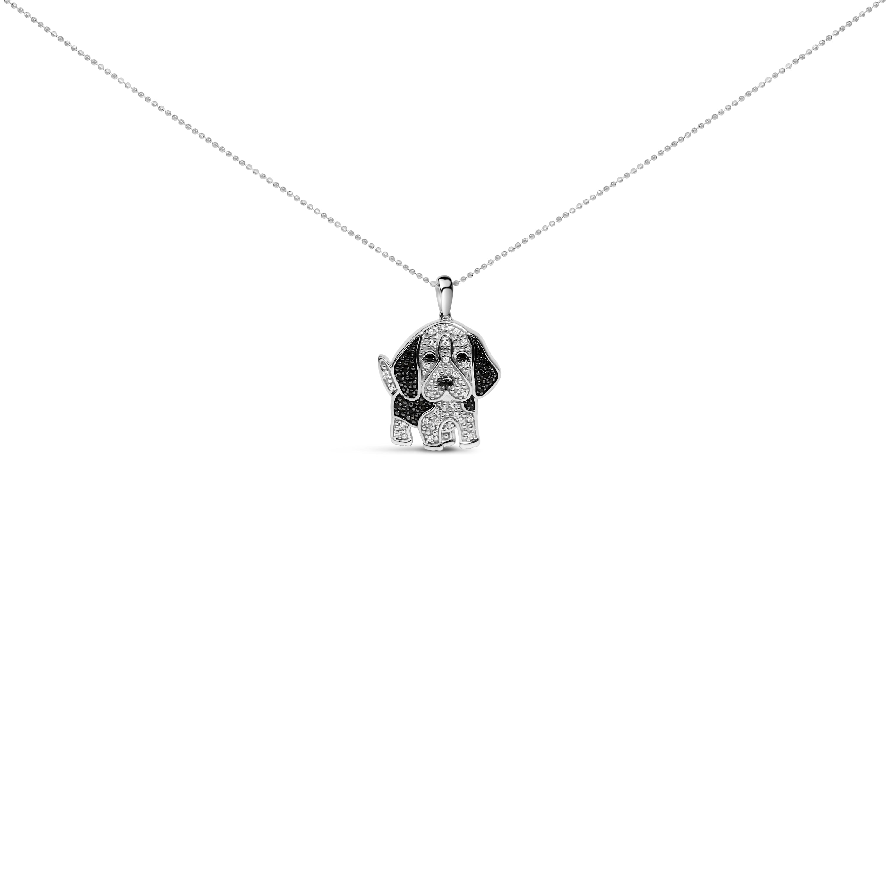 .925 Sterling Silver 1/4 Cttw White and Black Diamond Basset Hound Dog Pendant Necklace 18 inch I-J Color, I2-I3 Clarity on sale at MyriadMart