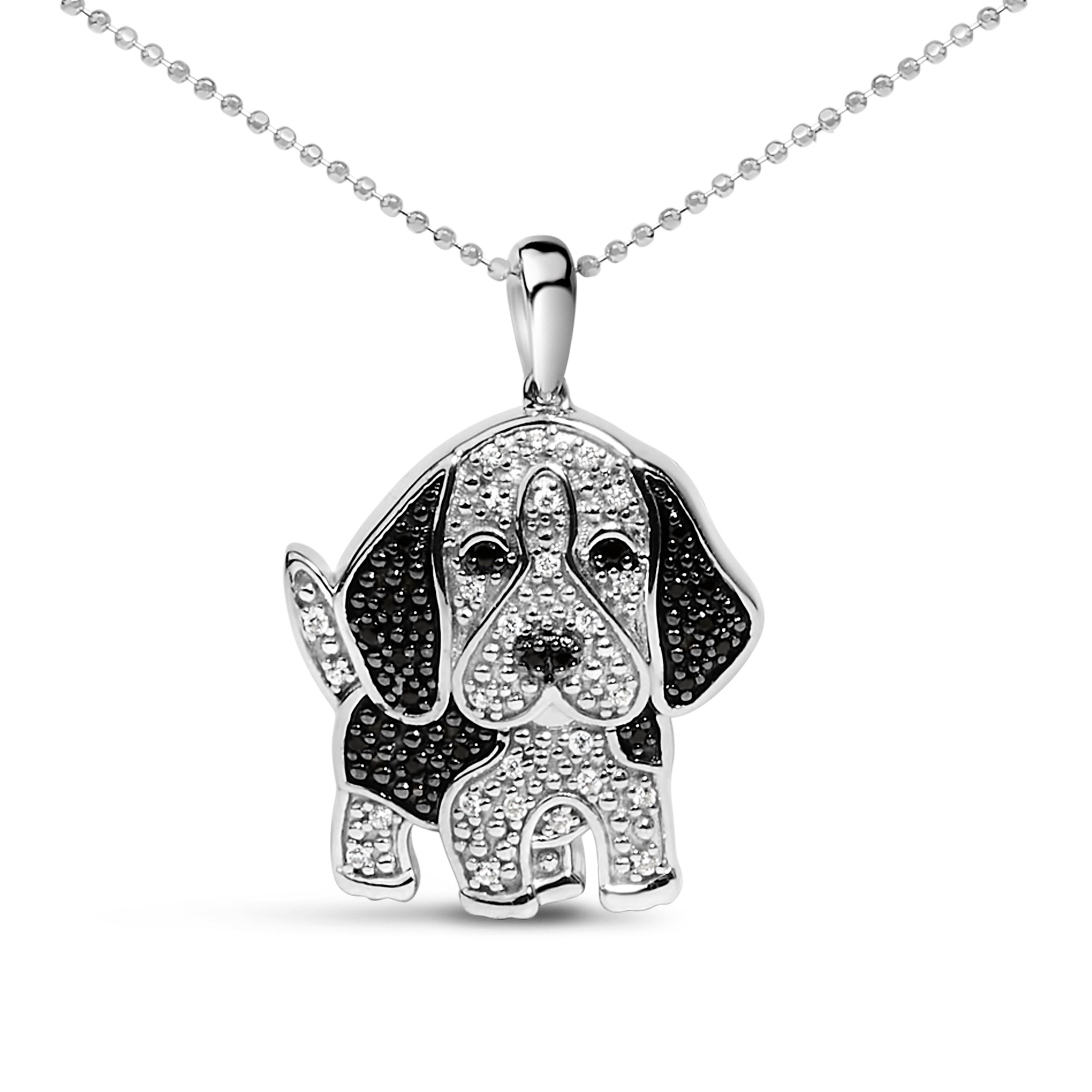 .925 Sterling Silver 1/4 Cttw White and Black Diamond Basset Hound Dog Pendant Necklace 18 inch I-J Color, I2-I3 Clarity on sale at MyriadMart