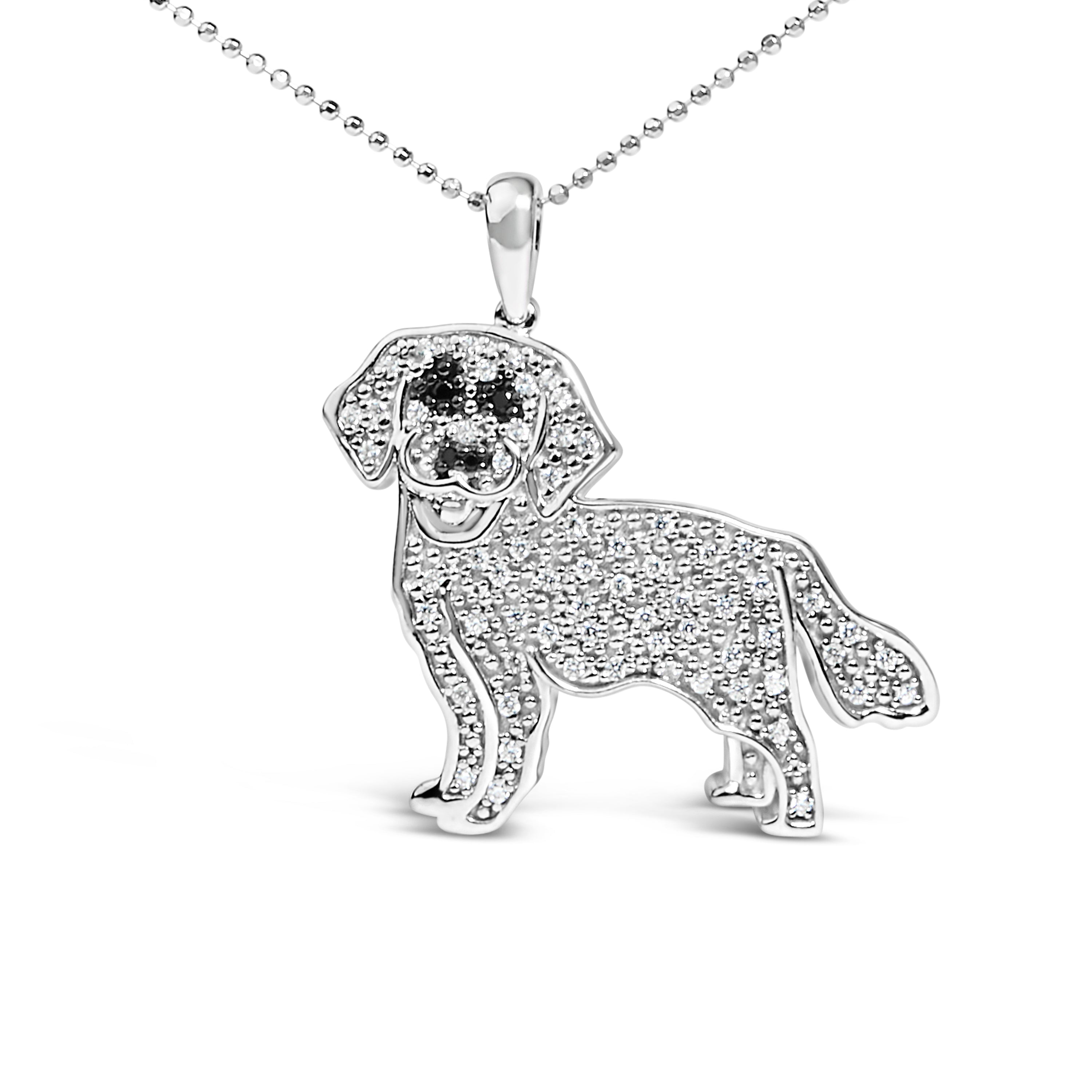 .925 Sterling Silver 1/3 Cttw White and Black Diamond Labrador Retriever Dog Pendant Necklace I-J Color, I2-I3 Clarity - 18" Inches on sale at MyriadMart