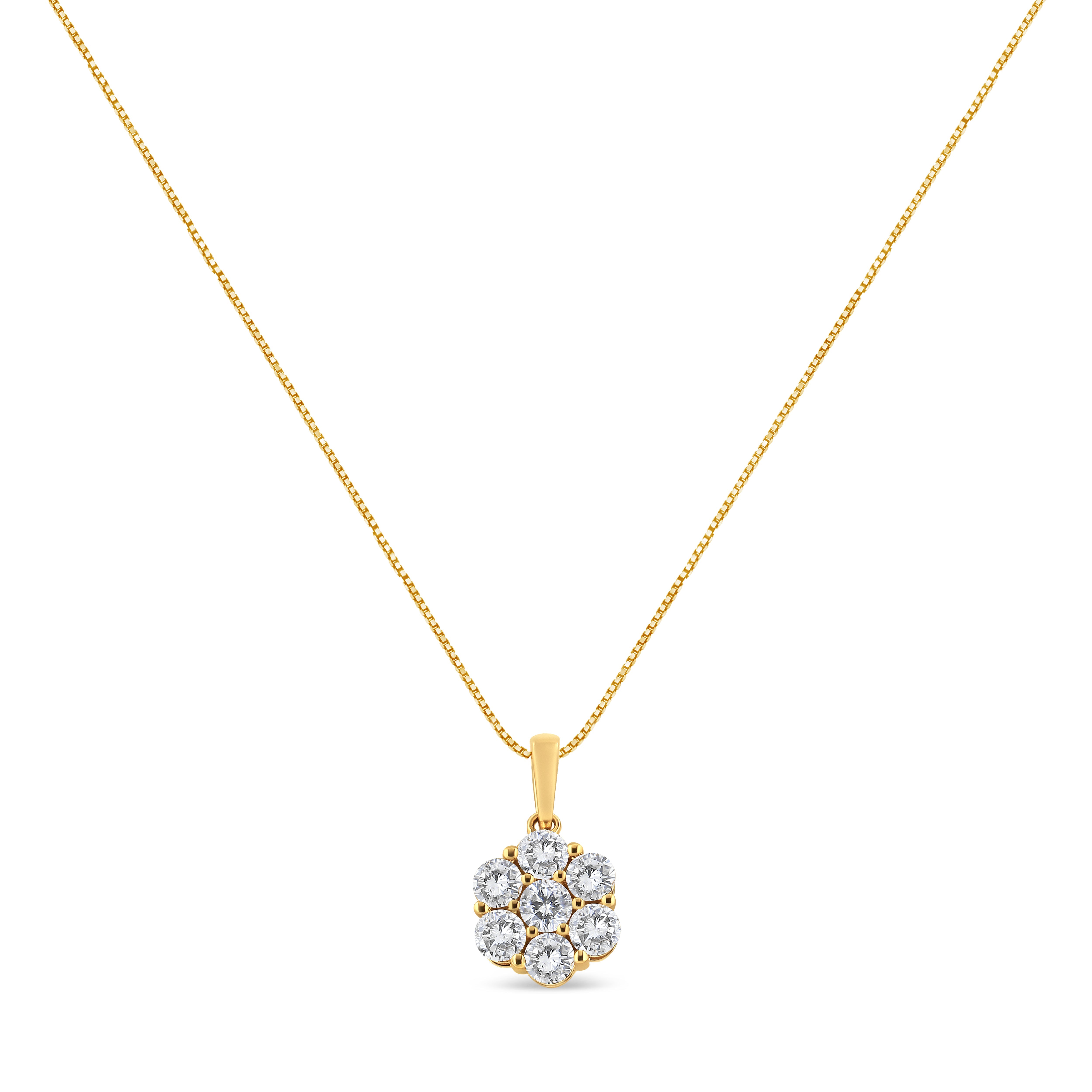 14K Yellow Gold 2.00 Cttw Brilliant Round-Cut Diamond 7 Stone Flower Cluster 18" Pendant Necklace H-I Color, SI2-I1 Clarity on sale at MyriadMart