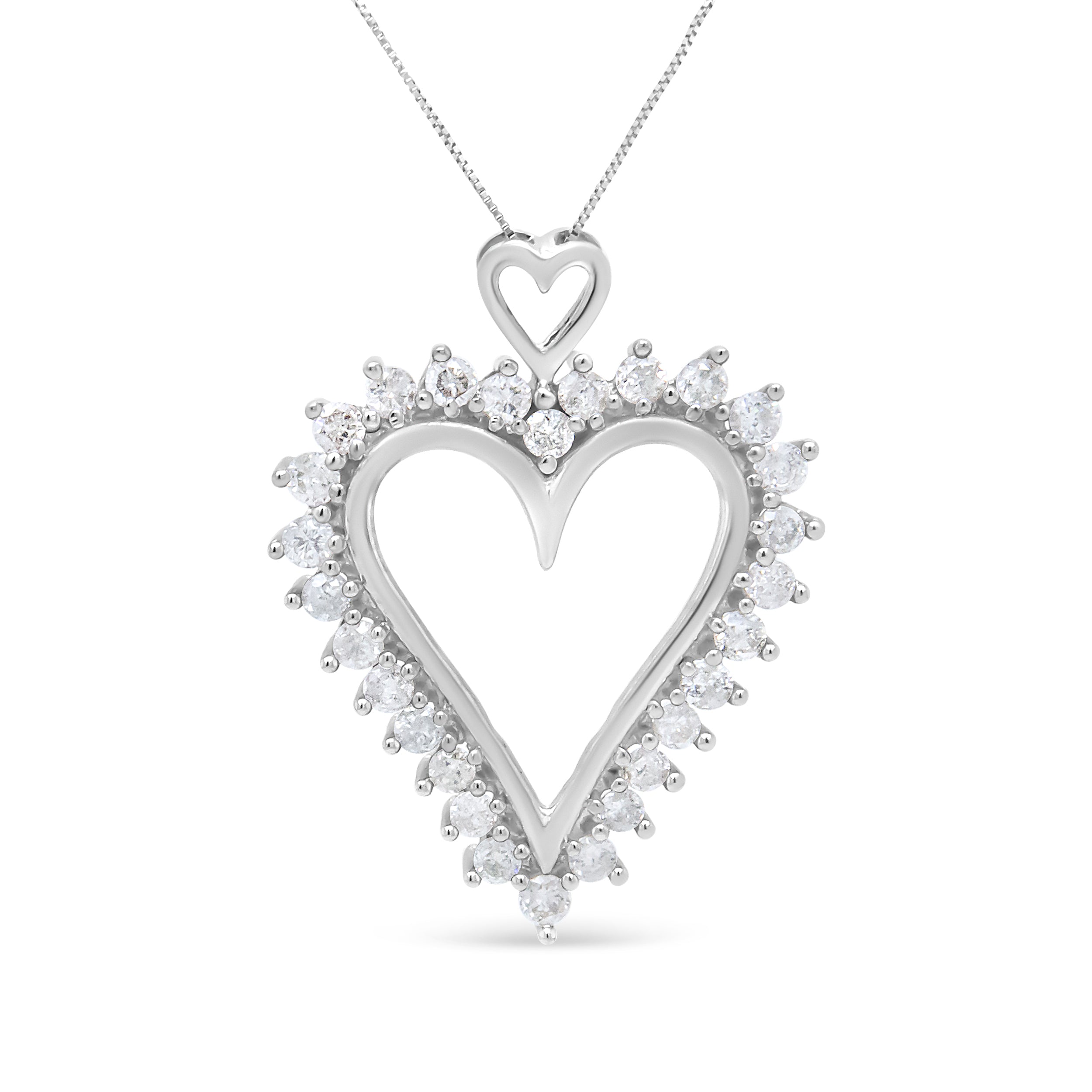 .925 Sterling Silver 1 3/4 Cttw Round Diamond Lined Open Heart Pendant 18" Necklace I-J Color, I2-I3 Clarity on sale at MyriadMart