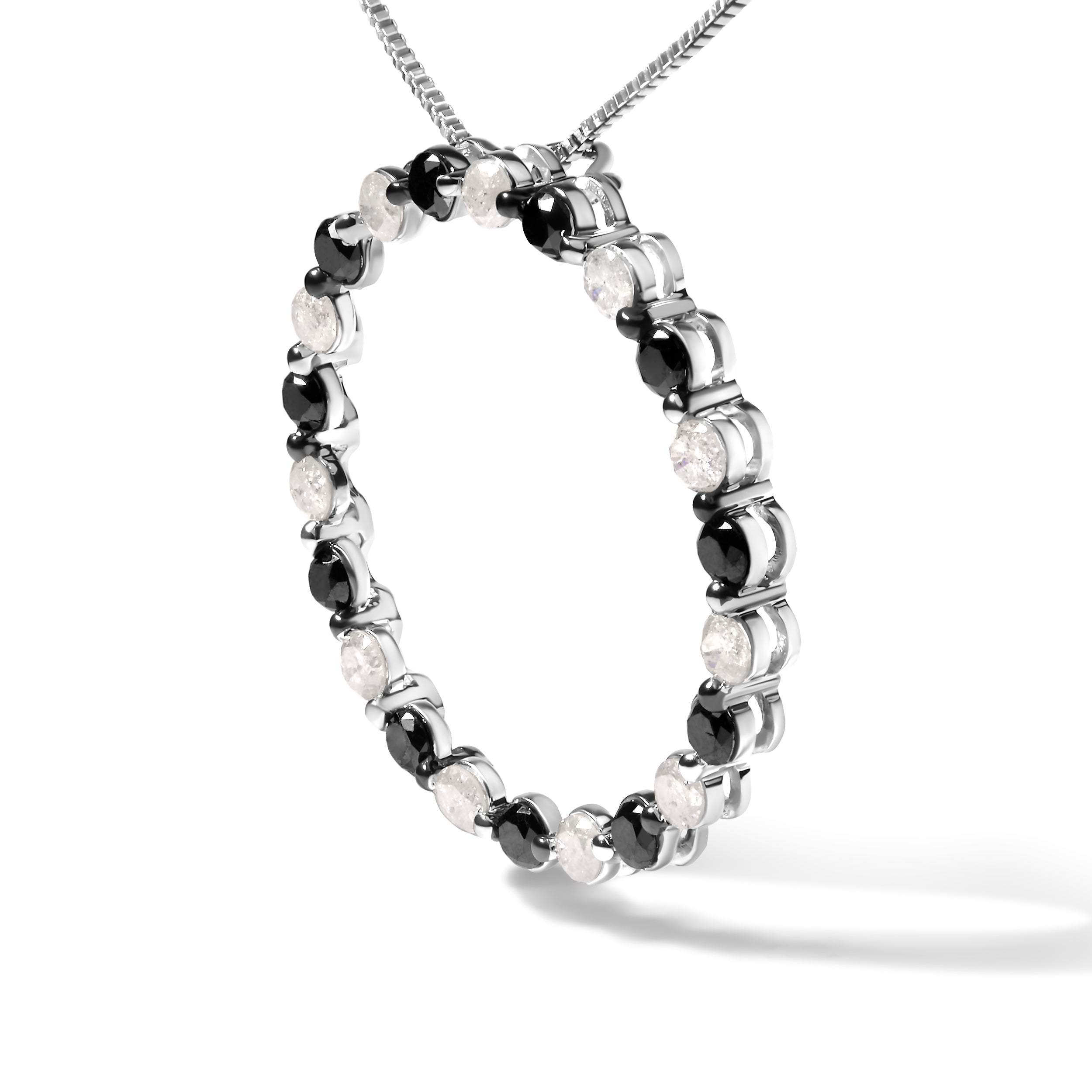 .925 Sterling Silver 1 3/4 Cttw Alternating Black and White Diamond Open Circle Hoop Pendant Necklace H-I Color, I2-I3 Clarity - 18" Inches on sale at MyriadMart