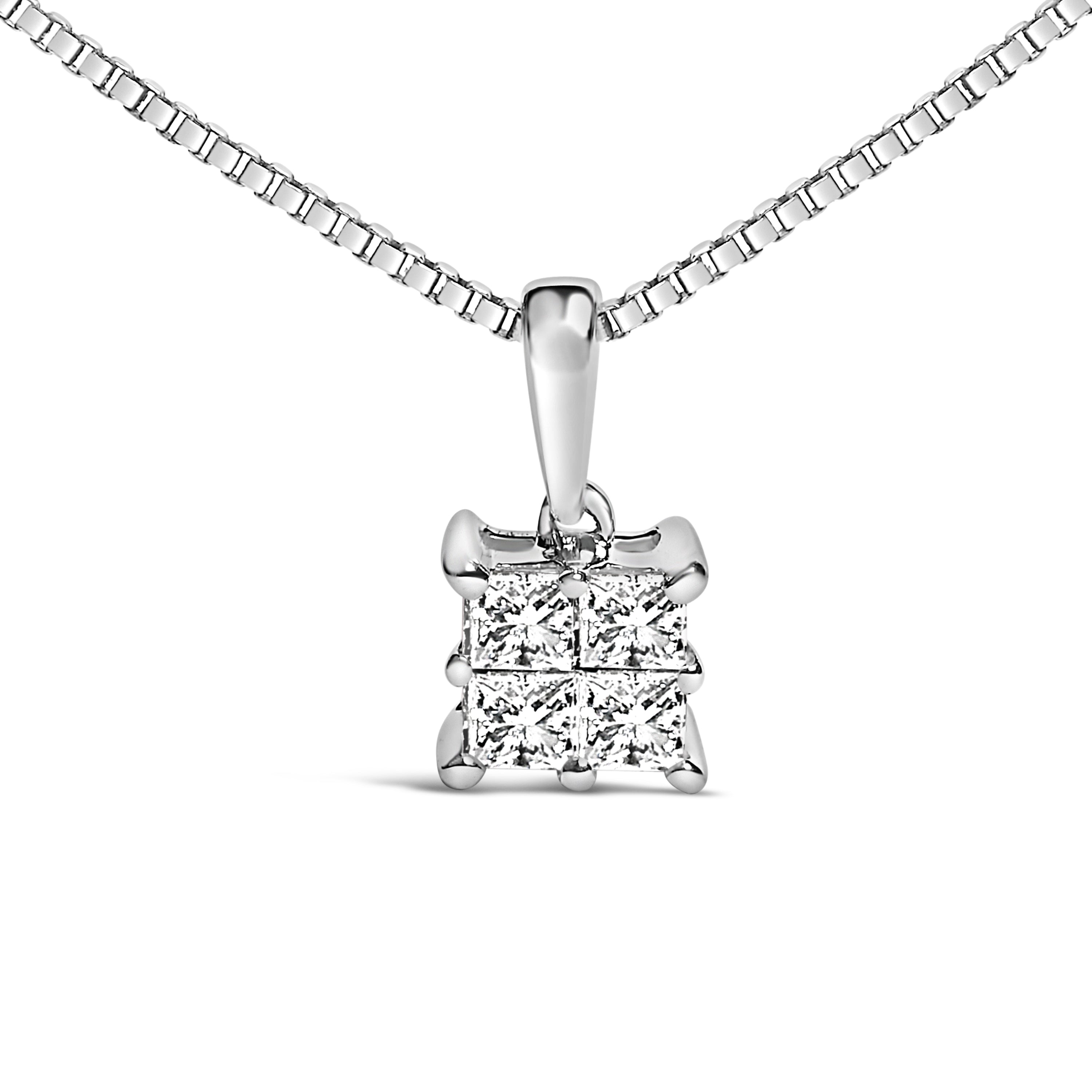 Sterling Silver 1/4 Cttw Princess Cut Diamond 4 Stone Pendant Necklace on sale at MyriadMart