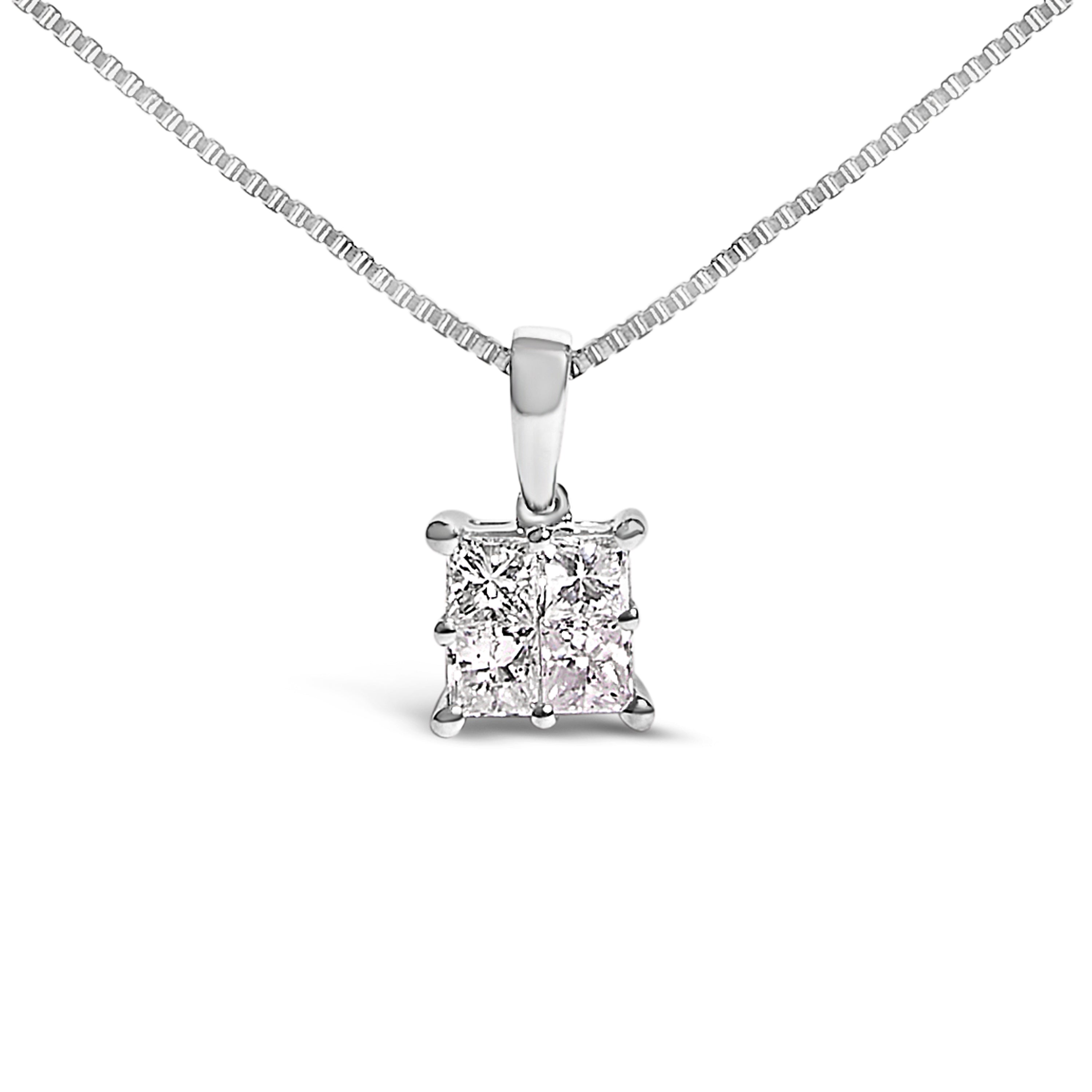 Sterling Silver 1/2 Cttw Princess-Cut Diamond 4 Stone Pendant Necklace on sale at MyriadMart