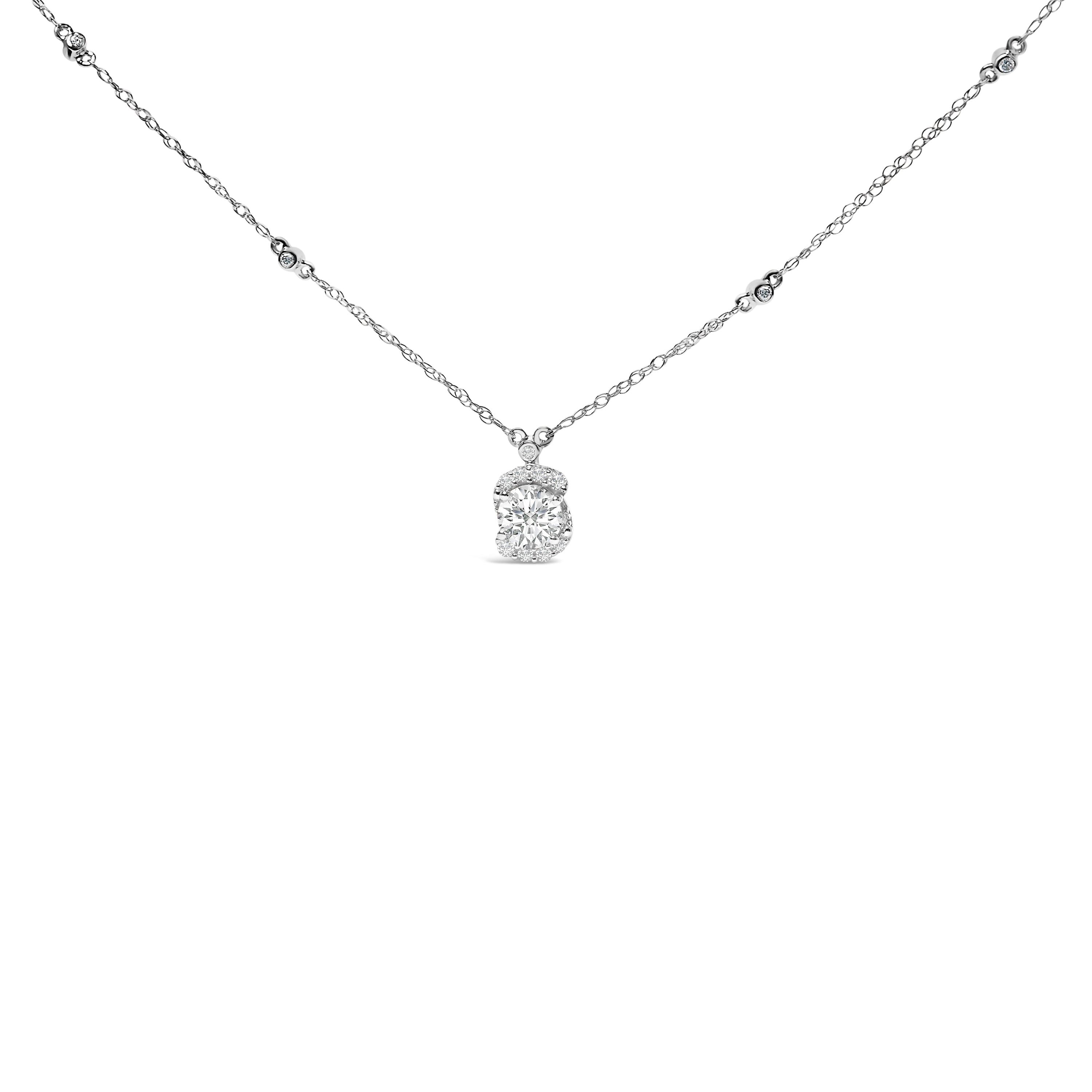 Sterling Silver 1.00 Cttw Lab Grown Diamond Oval Halo Pendant Bezel Station Necklace on sale at MyriadMart