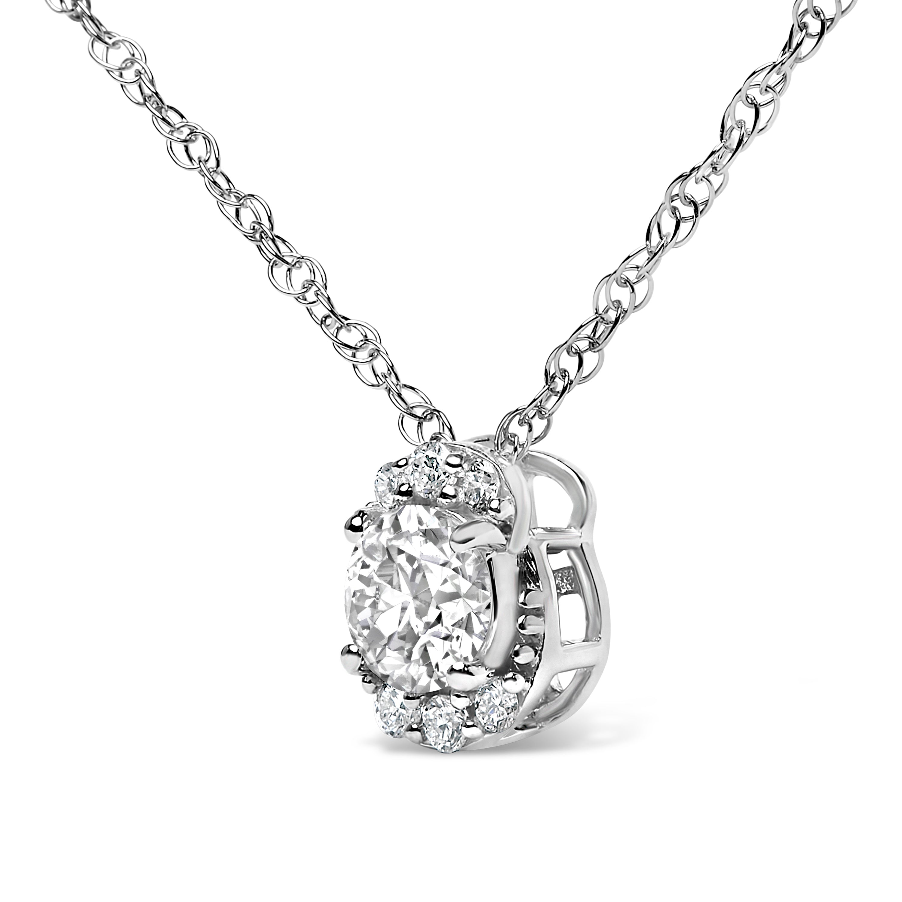 Sterling Silver 1/2 Cttw Lab Grown Diamond Oval Halo Pendant Necklace on sale at MyriadMart