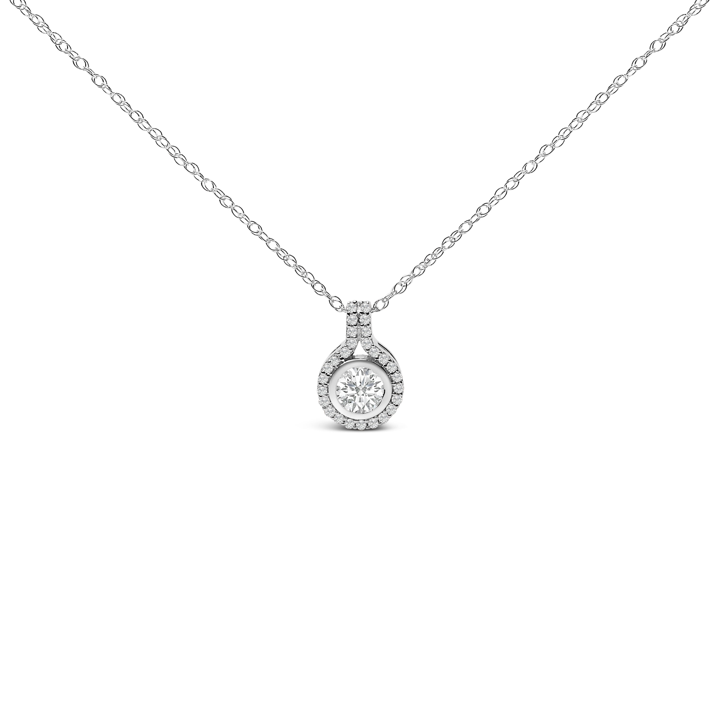 Sterling Silver 3/4 Cttw Lab Grown Diamond Halo Pendant Necklace on sale at MyriadMart