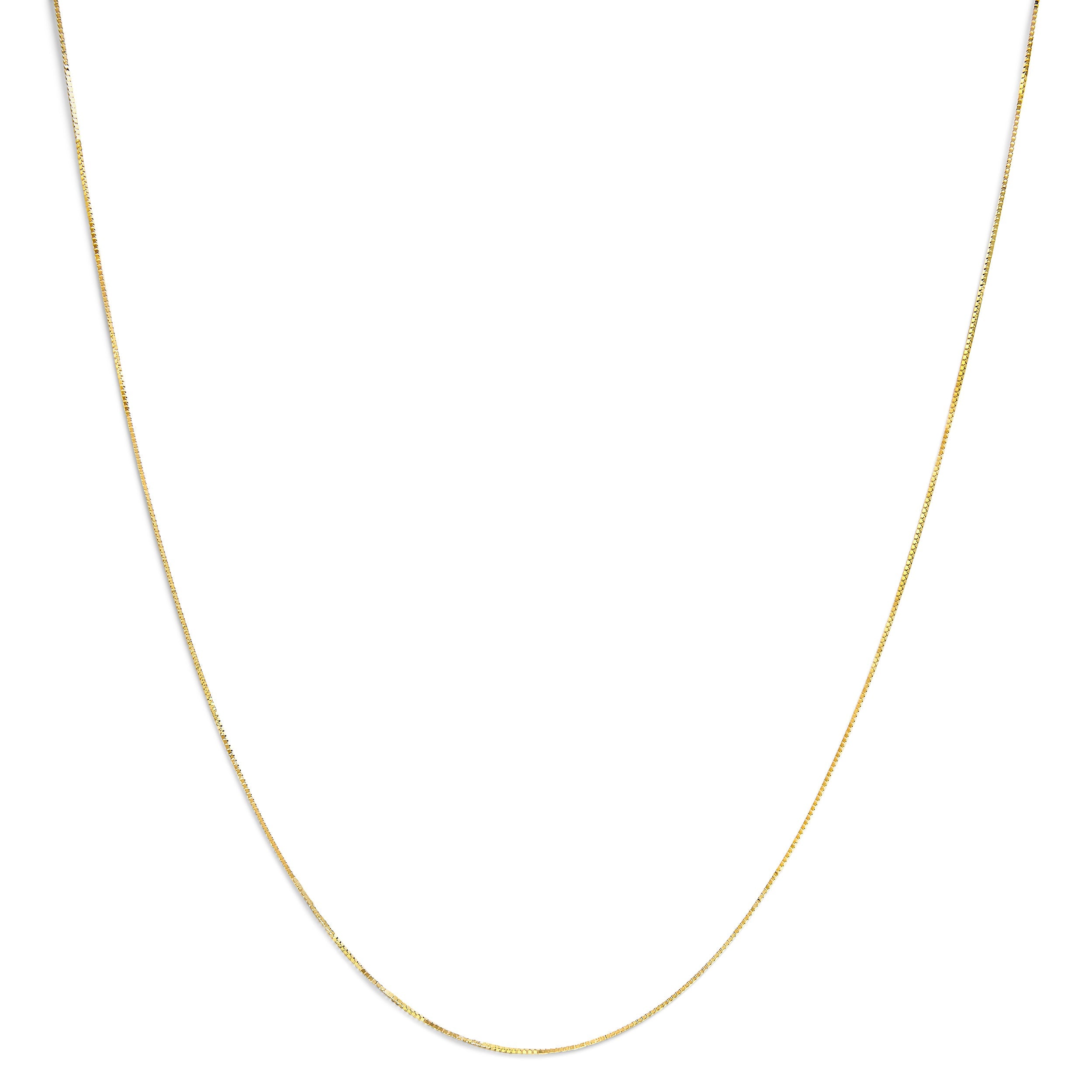 Solid 14K Yellow Gold 0.75mm Classic Box Chain Necklace. Unisex Chain - Size 16 Inches on sale at MyriadMart