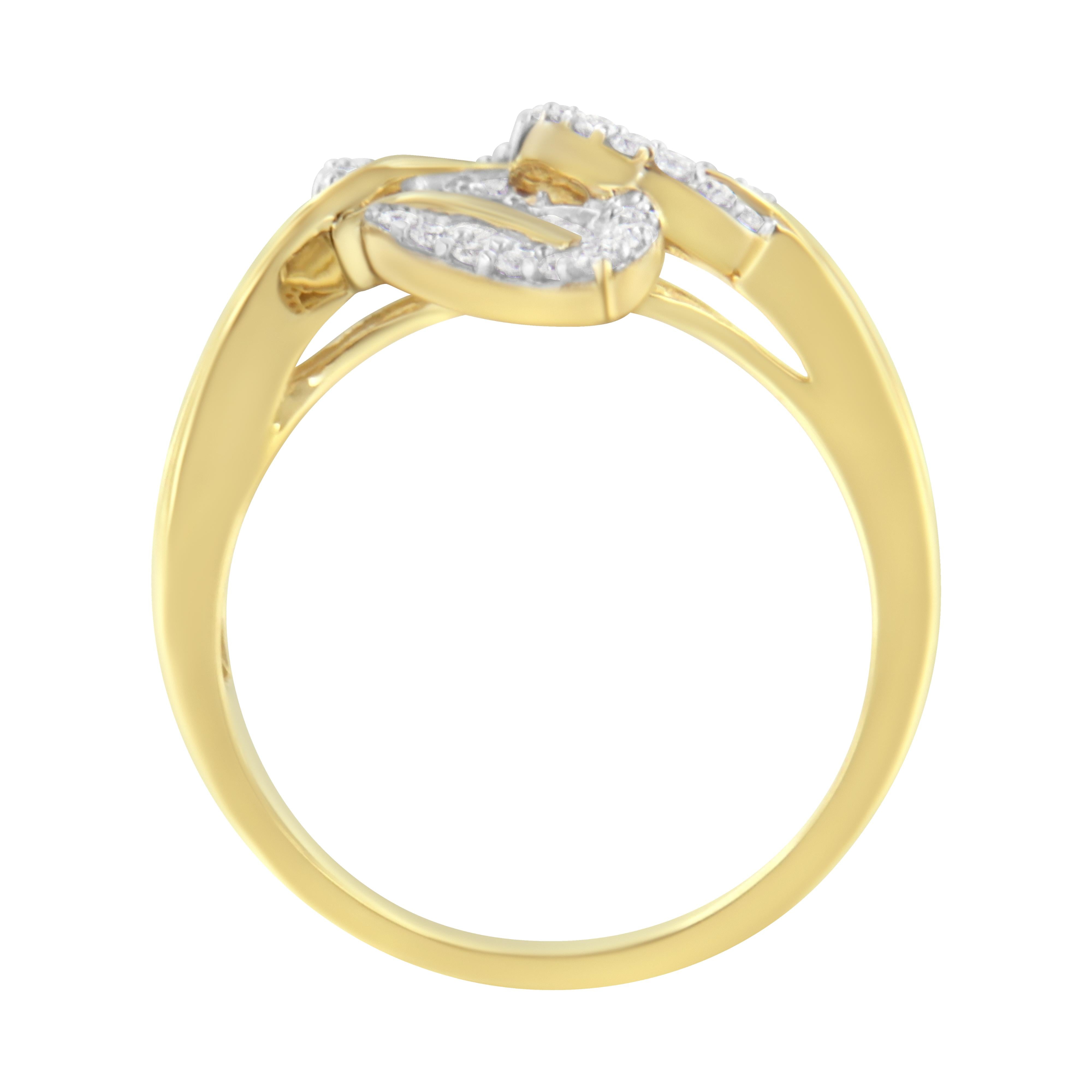 10k Yellow and White Gold 1/2 Cttw Baguette and Round Diamond Bypass Triple Leaf Ring I-J Color, I1-I2 Clarity - Size 7 on sale at MyriadMart