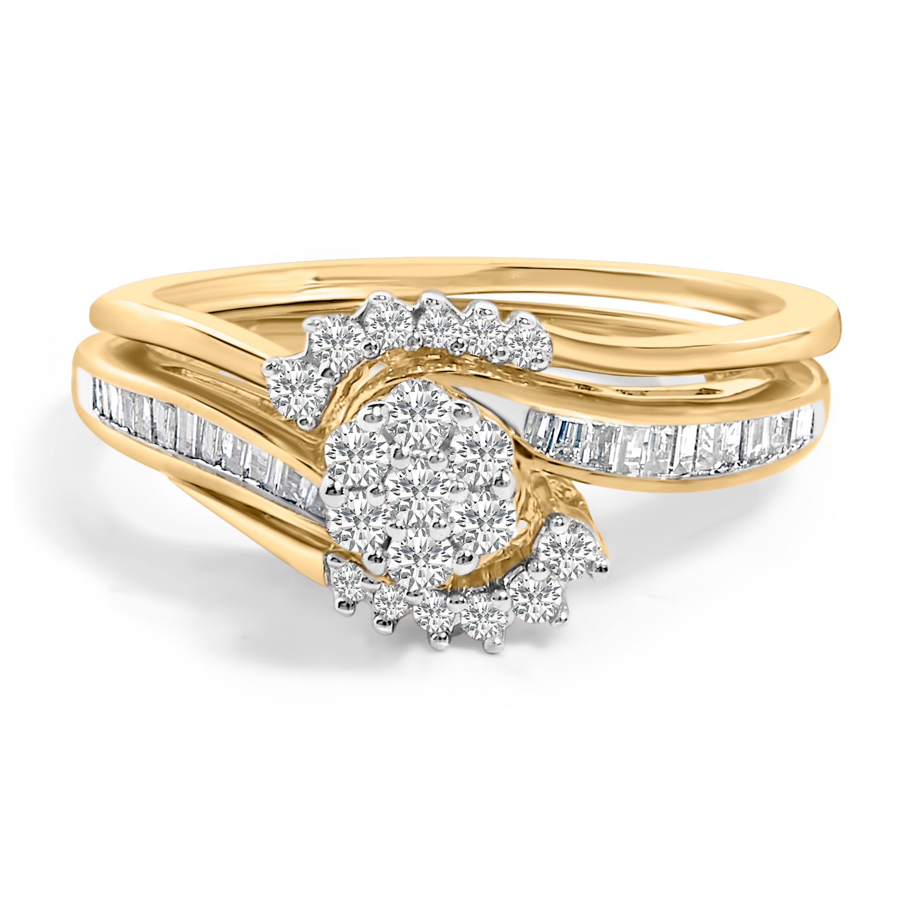 14K Yellow Gold Plated Sterling Silver 1/2 Cttw Diamond Cluster Spiral Bridal Set on sale at MyriadMart
