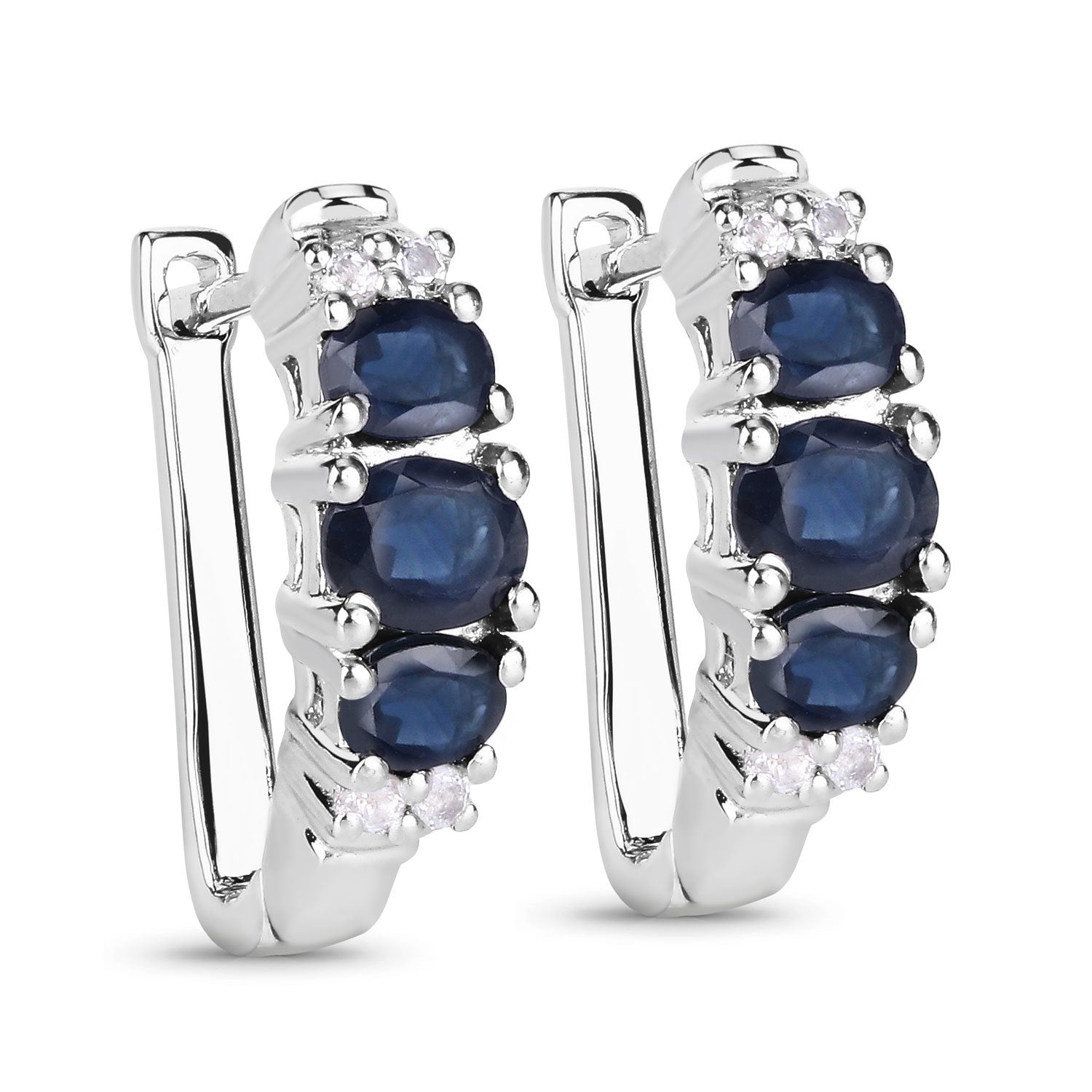 1.66 Carat Genuine Blue Sapphire and White Topaz .925 Sterling Silver Earrings on sale at MyriadMart