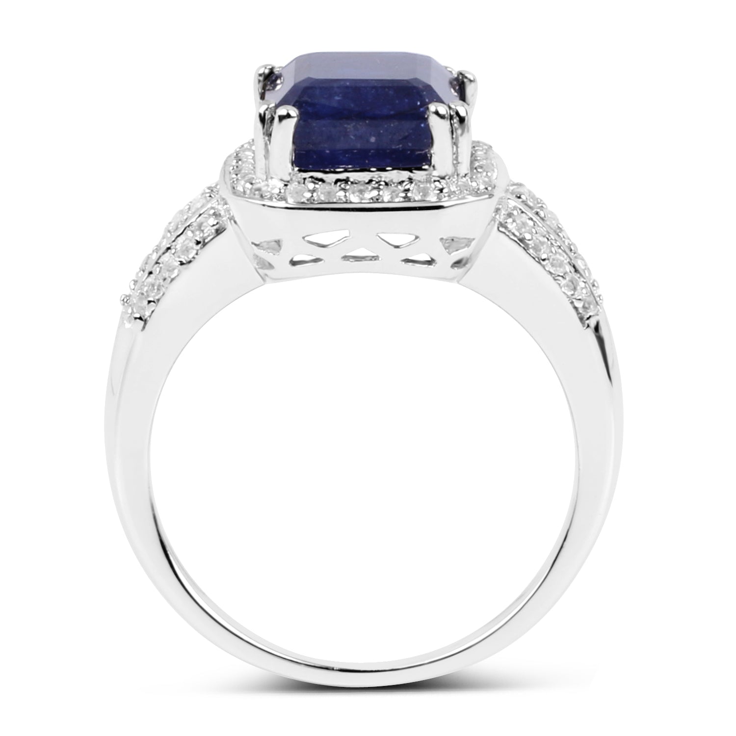 4.80 Carat Glass Filled Sapphire and White Topaz .925 Sterling Silver Ring on sale at MyriadMart