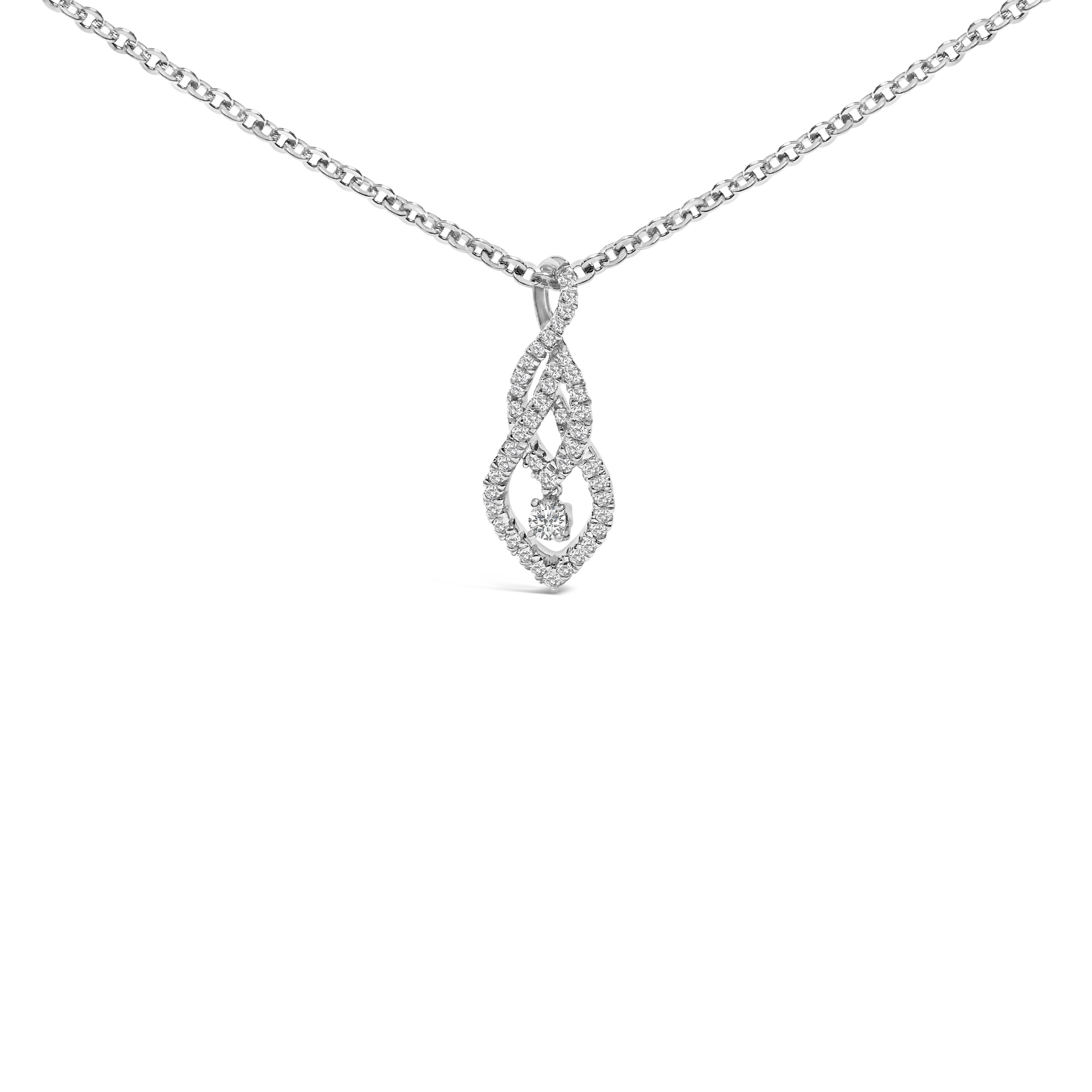 Sterling Silver 1/3 Cttw Diamond Swirl Teardrop Pendant Necklace on sale at MyriadMart