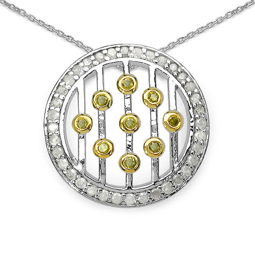 0.50 Carat Genuine White Diamond and Yellow Diamond .925 Sterling Silver Pendant on sale at MyriadMart
