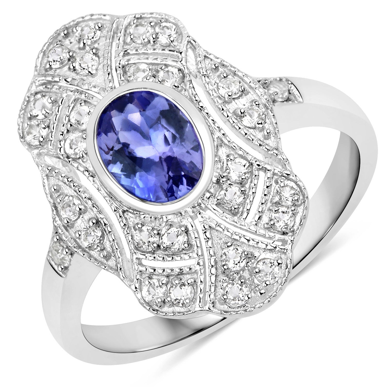1.17 Carat Genuine Tanzanite and White Topaz .925 Sterling Silver Ring on sale at MyriadMart