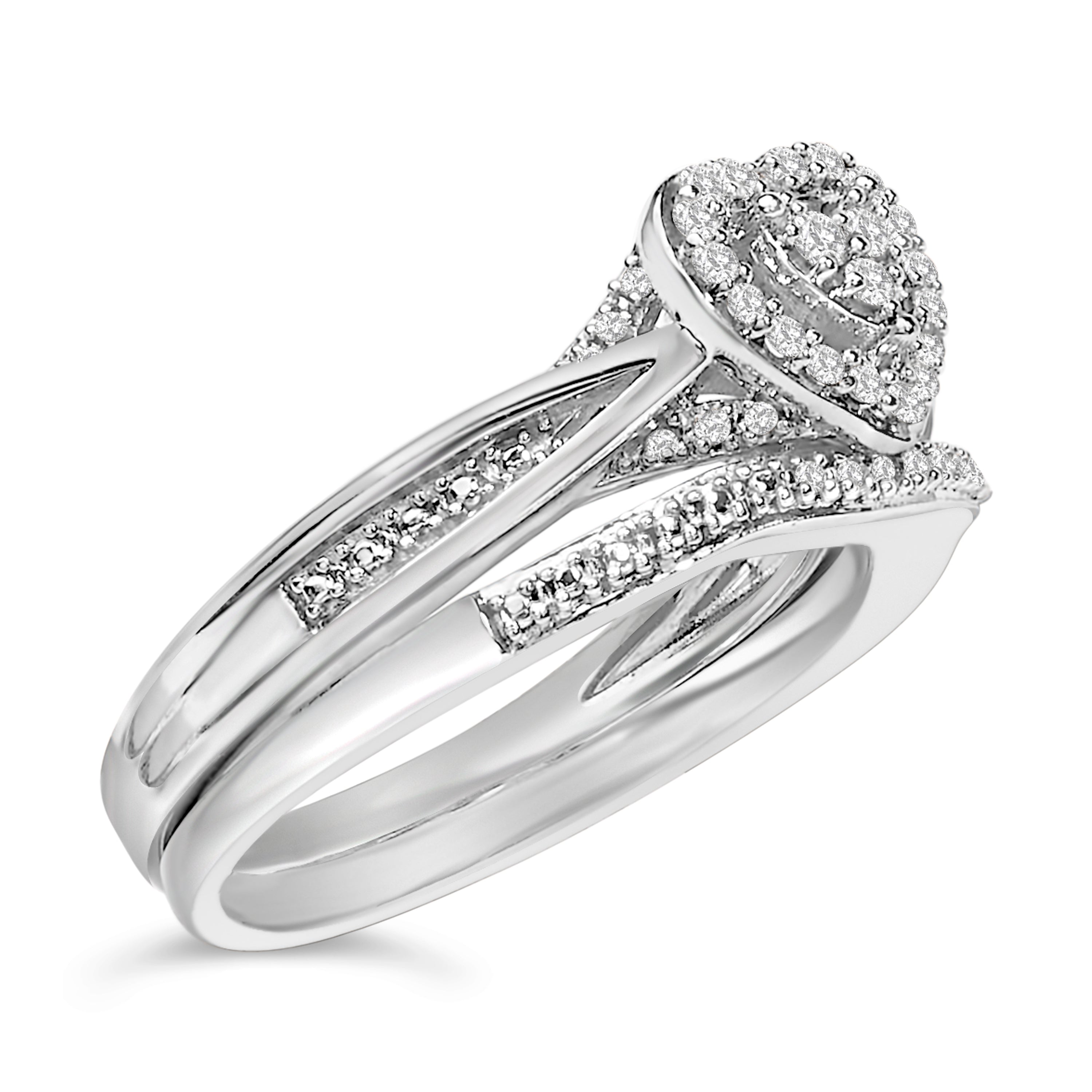 Sterling Silver 1/5 Cttw Diamond Heart Motif Bridal Set on sale at MyriadMart