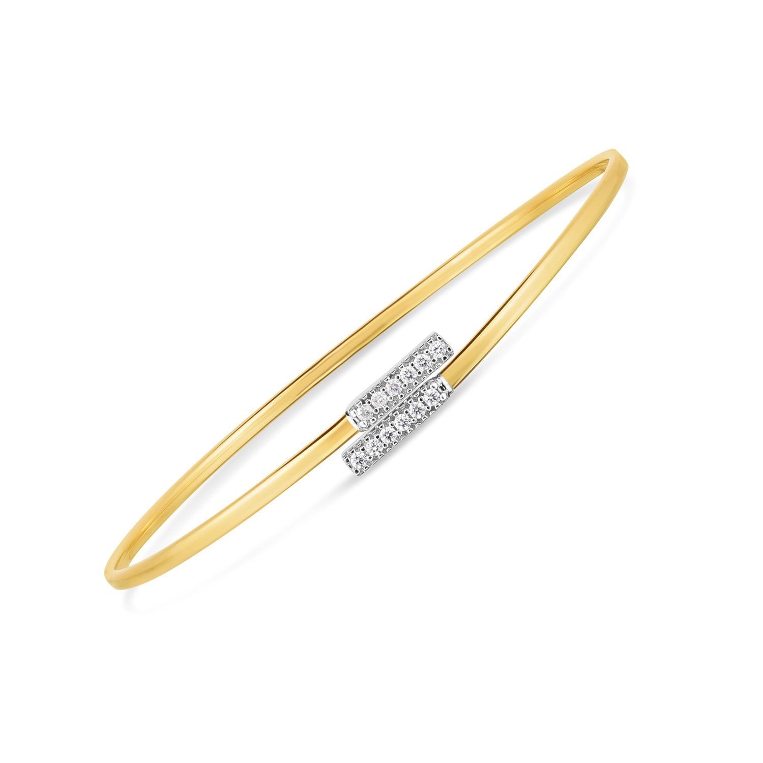 14k Two Tone Gold Diamond Bypass Bar Bangle 2.00 mm on sale at MyriadMart