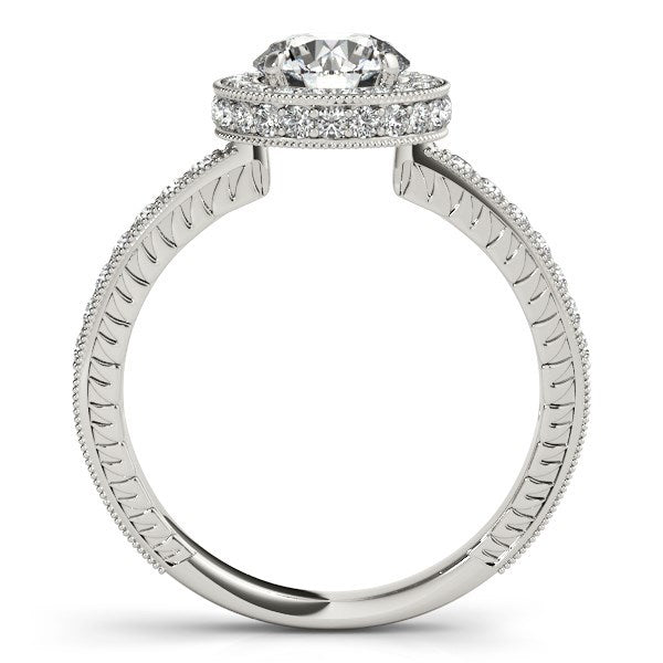14k White Gold Milgrain Border Diamond Pave Engagement Ring 1 1/2 cttw on sale at MyriadMart