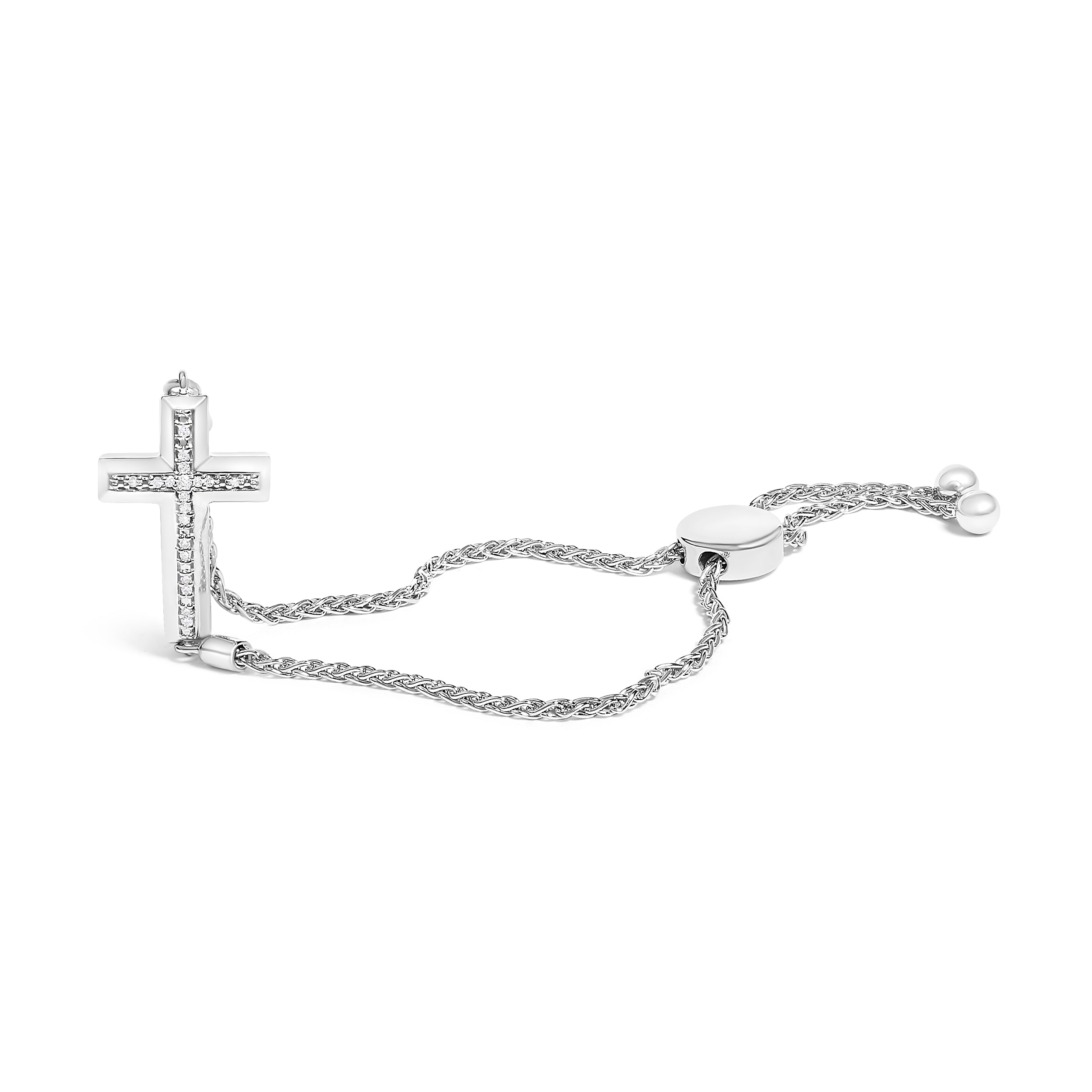 .925 Sterling Silver Diamond Accent Cross Bolo Bracelet I-J Color, I1-I2 Clarity - 7" on sale at MyriadMart