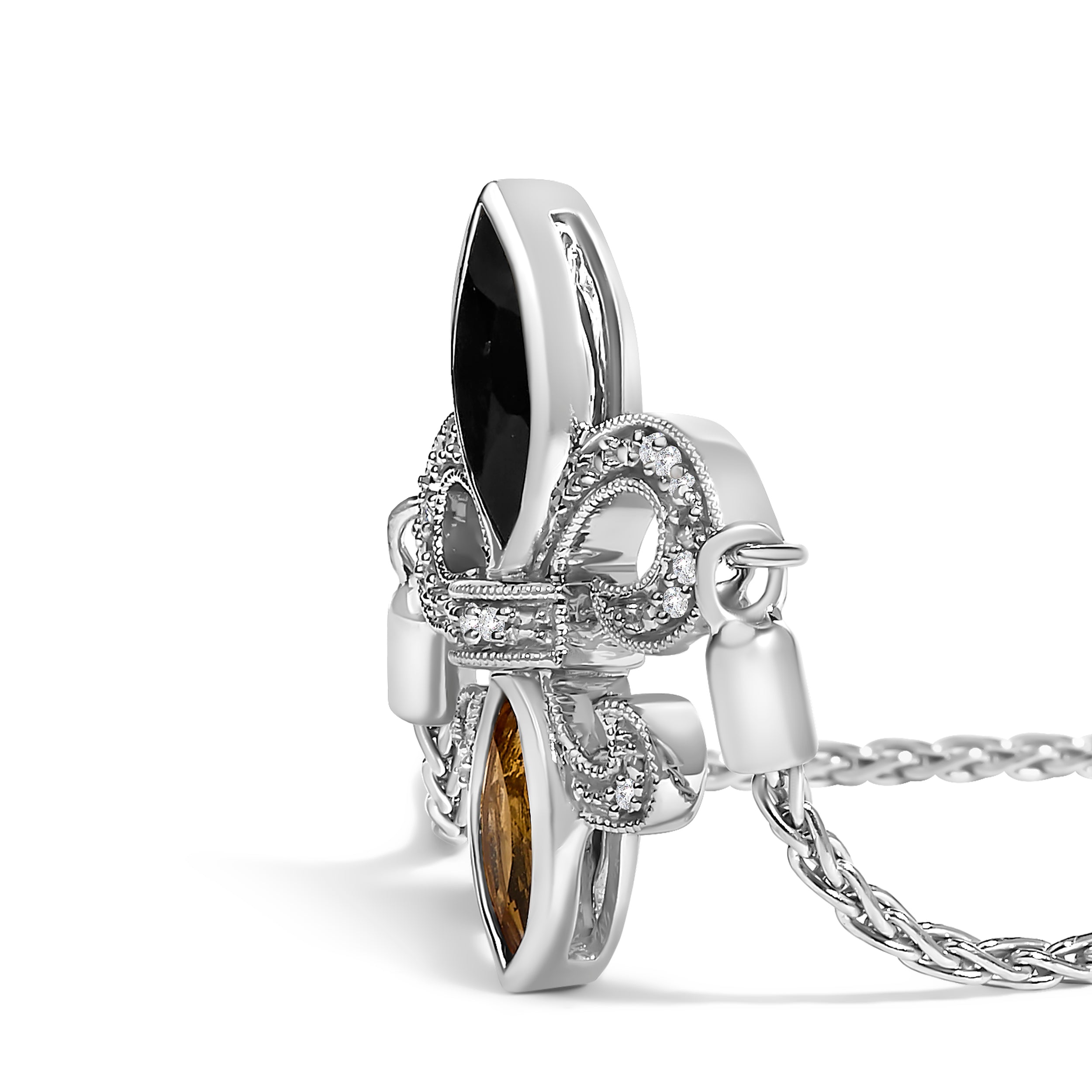 .925 Sterling Silver Marquise Black Onyx, Orange Citrine, and Diamond Accent Lariat 4â€-10†Fleur De Lis Adjustable Bolo Bracelet I-J Color, I1-I2 Clarity - 7" on sale at MyriadMart