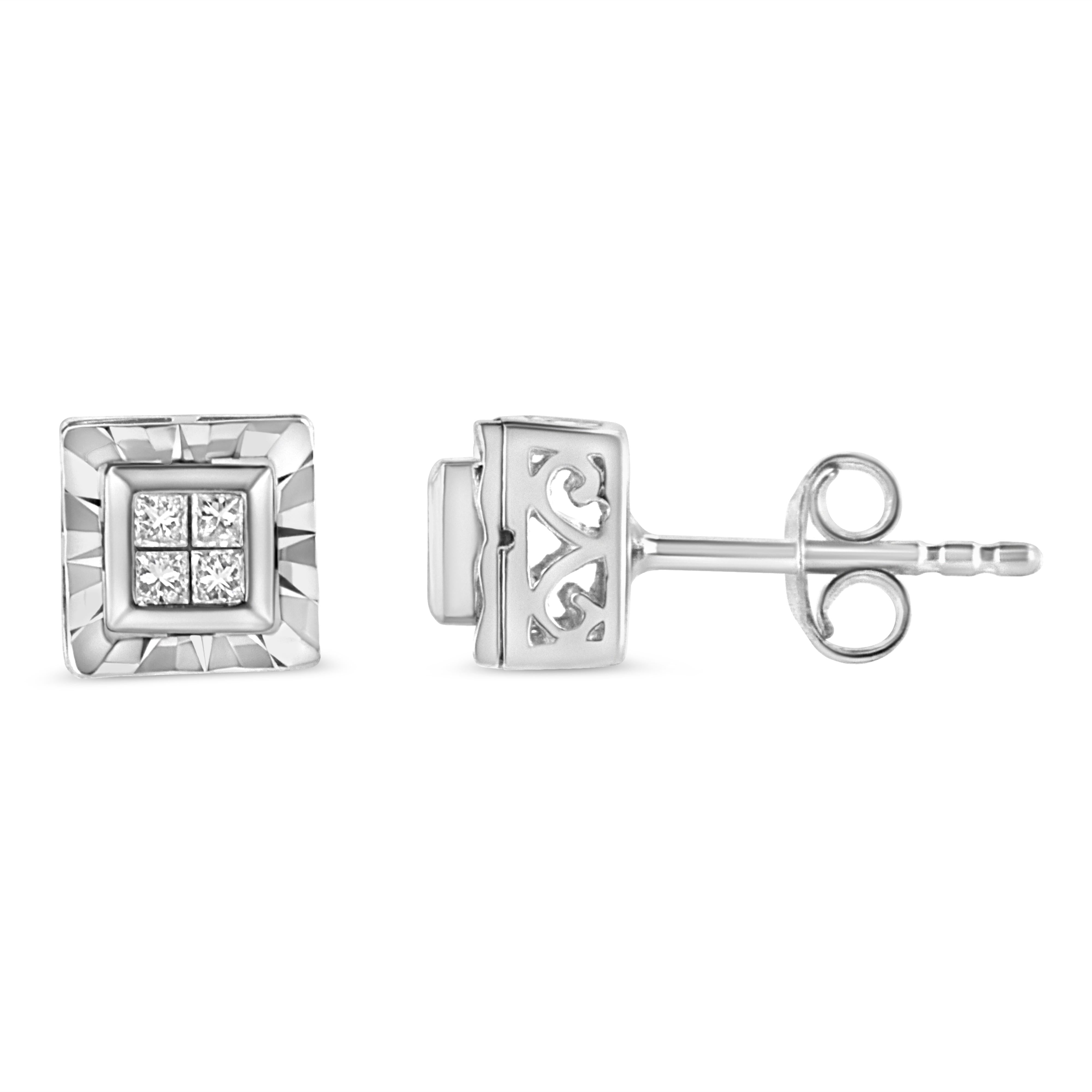 .925 Sterling Silver 1/6 Cttw Invisible Set Princess-Cut Diamond Quad Composite Stud Earrings H-I Color, I1-I2 Clarity on sale at MyriadMart