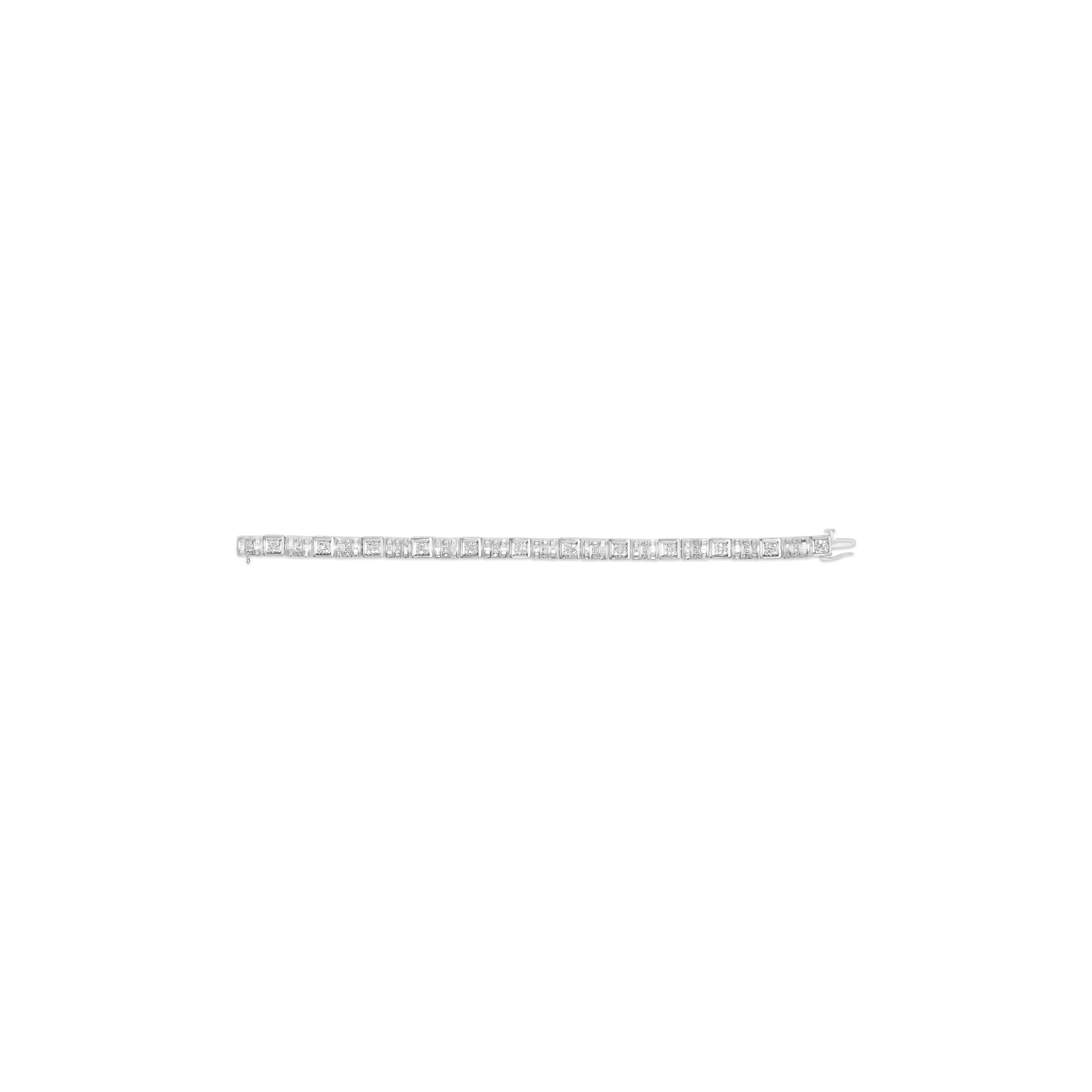 10K White Gold Round and Baguette Cut Diamond Bracelet 2.00 cttw, H-I Color, I2-I3 Clarity on sale at MyriadMart