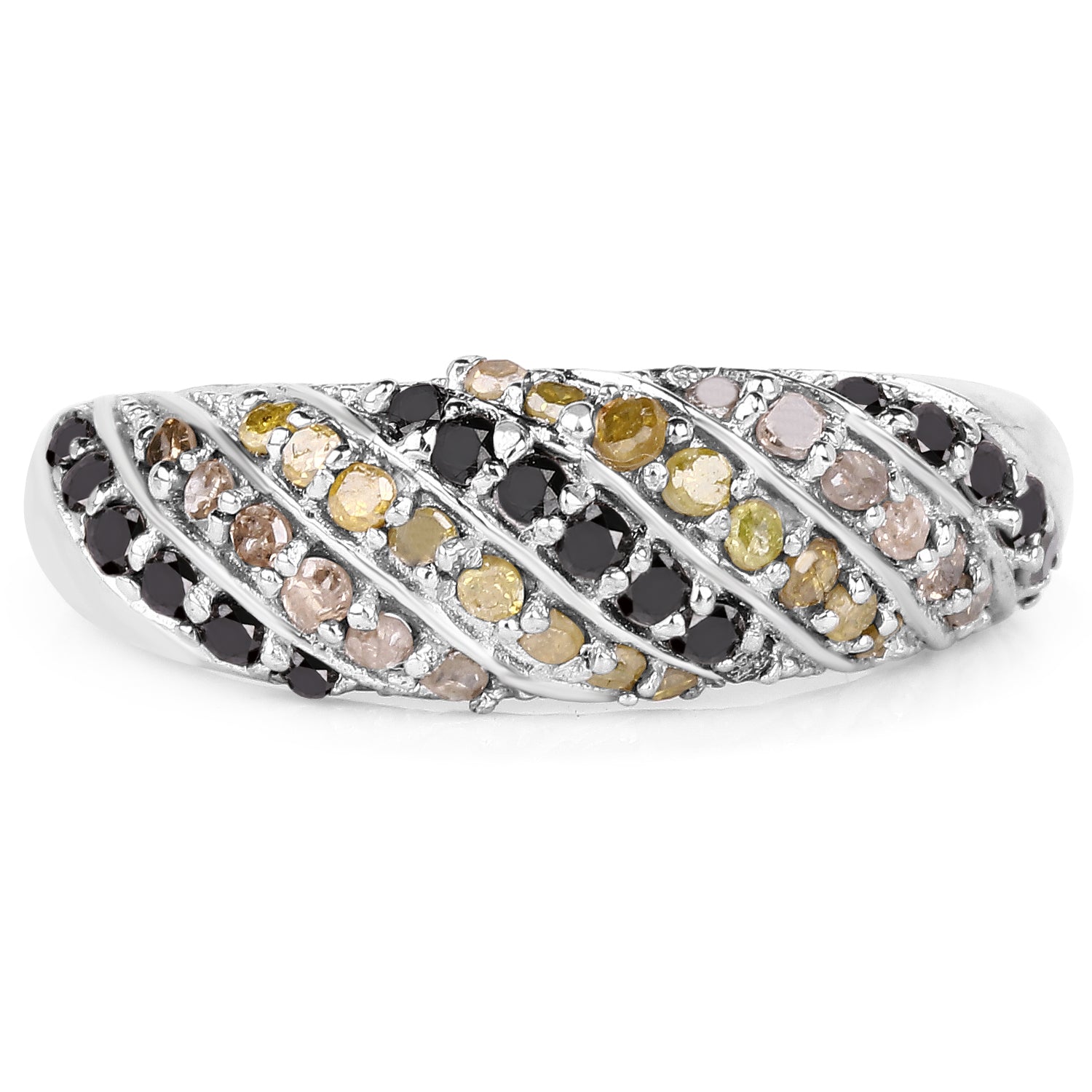 0.63 Carat Genuine Champagne Diamond, Yellow Diamond & Black Diamond .925 Sterling Silver Ring on sale at MyriadMart