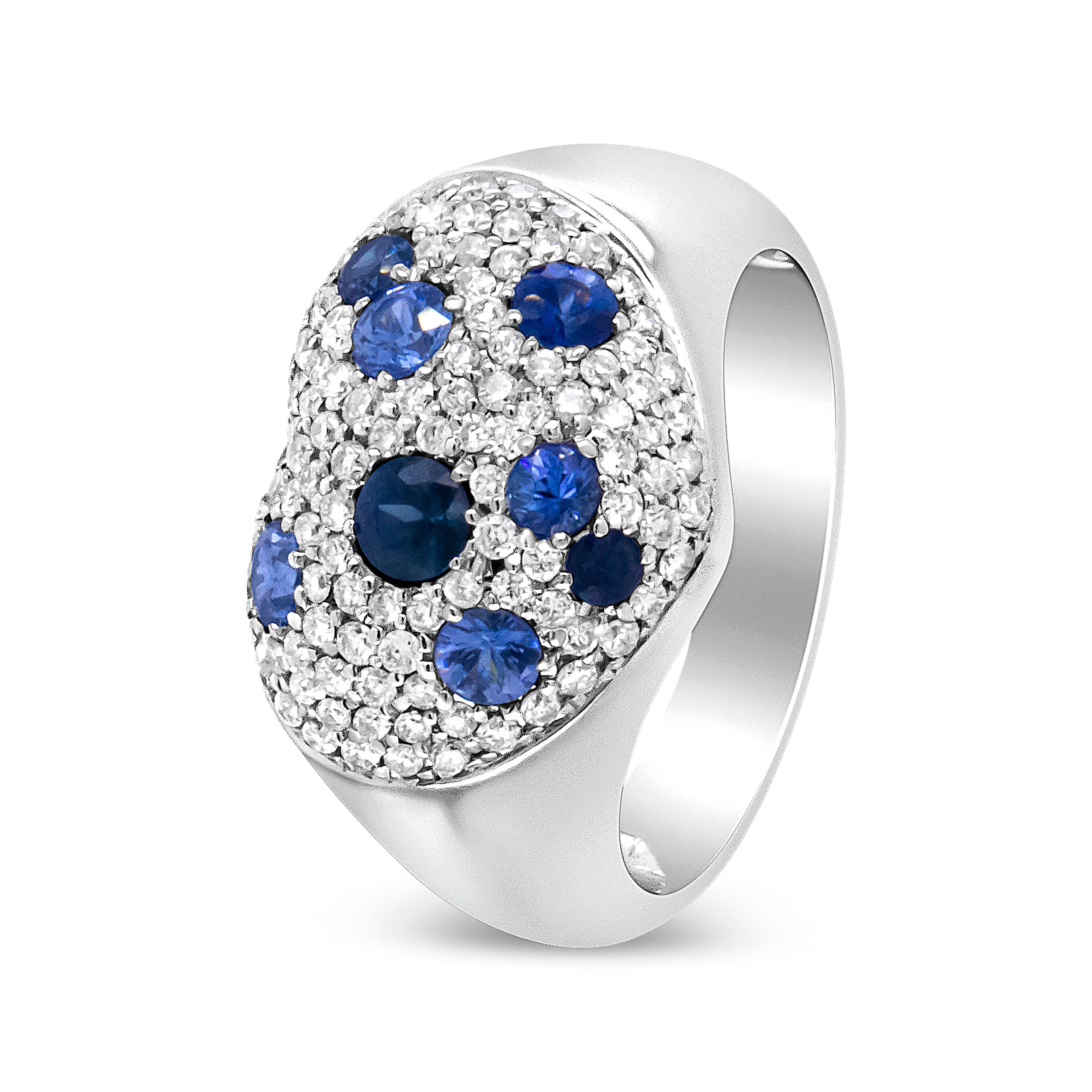18K White Gold Blue Sapphire and 5/8 Cttw Diamond Cluster Heart Shaped Ring F-G Color, VS1-VS2 Clarity - Size 7.5 on sale at MyriadMart