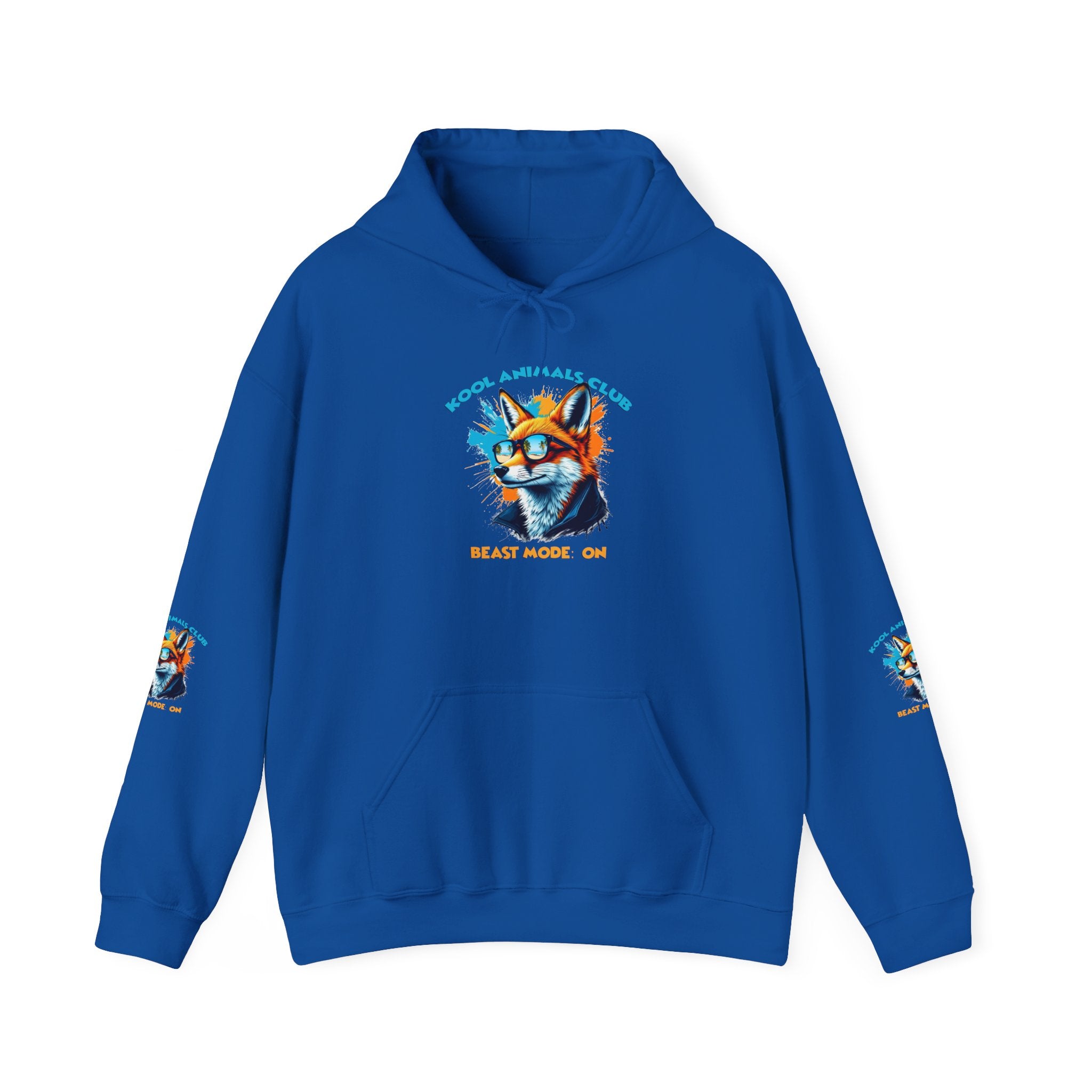 Kool Animals Club Hoodie with Cool Fox in Sunglasses and ‘Beast Mode On’ Design, Unisex Sweatshirt for Animal Lovers, Casual Streetwear, Perfect Gift for Holidays - MyriadMart