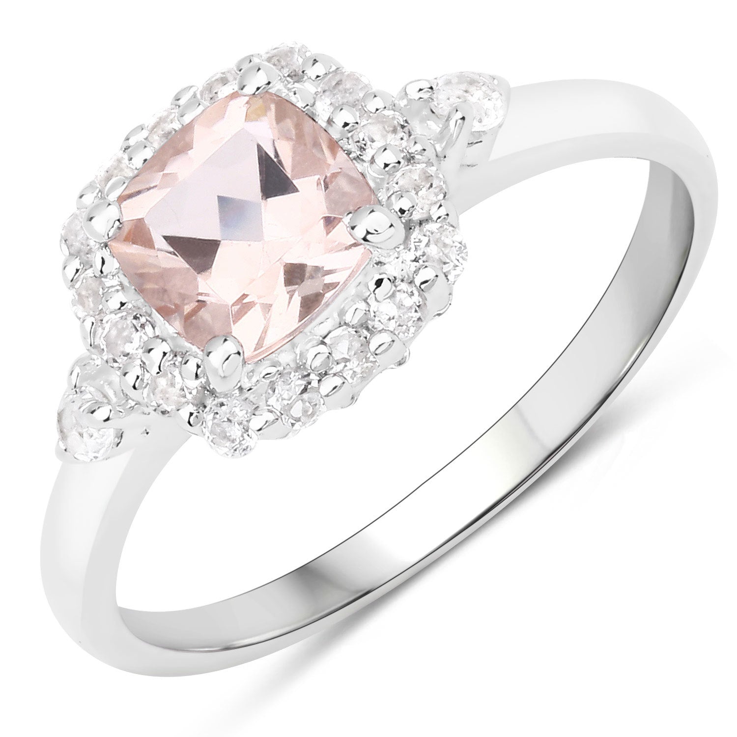 1.17 Carat Genuine Morganite and White Zircon .925 Sterling Silver Ring on sale at MyriadMart