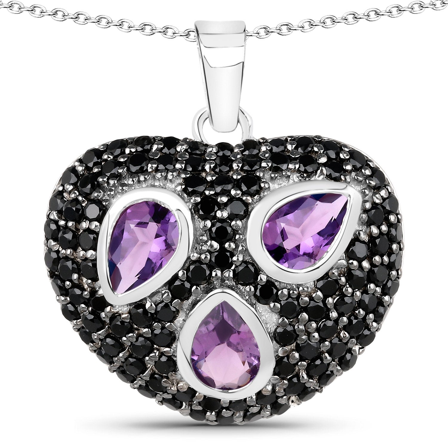 3.19 Carat Genuine Amethyst and Black Spinel .925 Sterling Silver Pendant on sale at MyriadMart