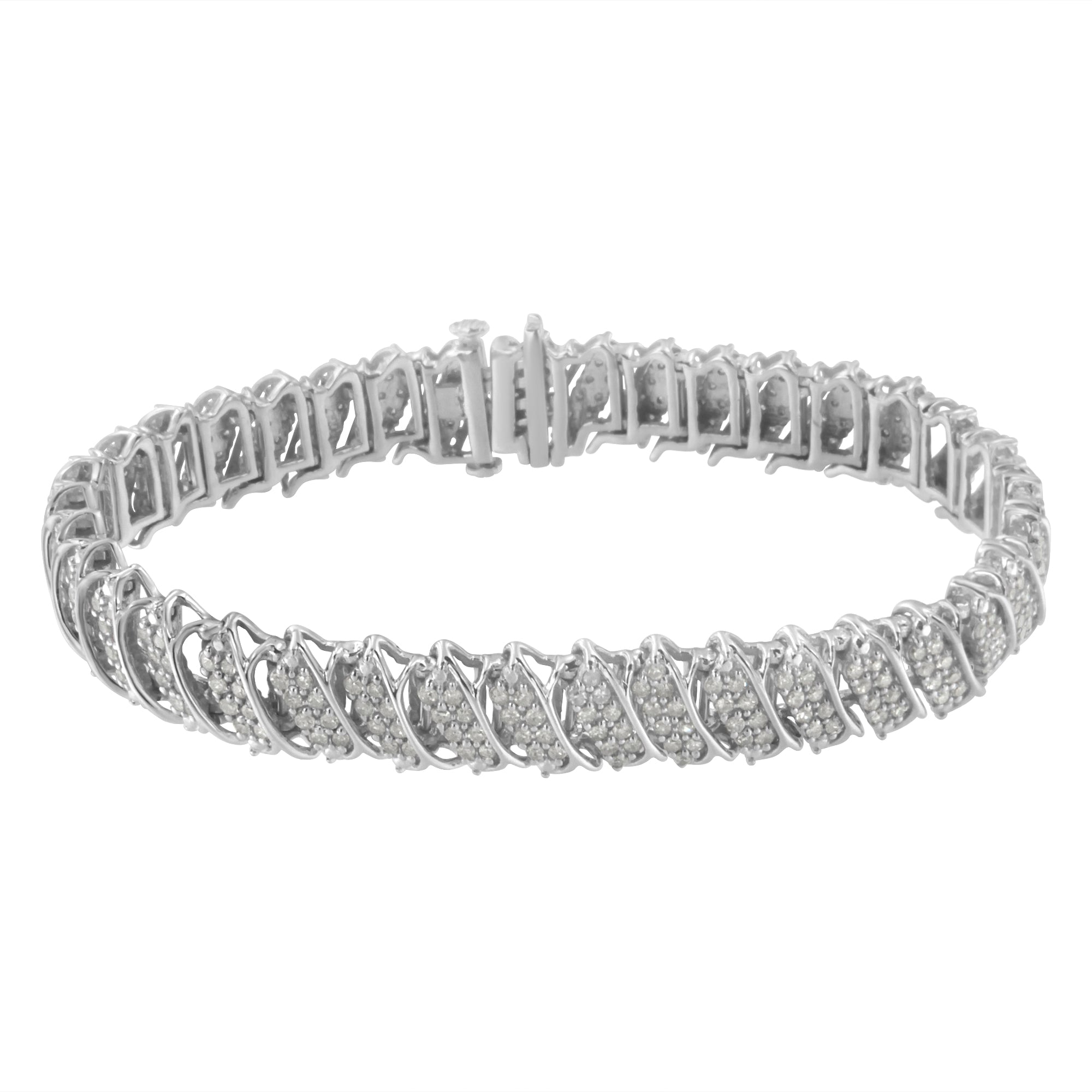 .925 Sterling Silver 3.0 Cttw Diamond Multi Row Cluster Slanted Wave Link 7-¼†Tennis Bracelet I-J Color, I2-I3 Clarity on sale at MyriadMart