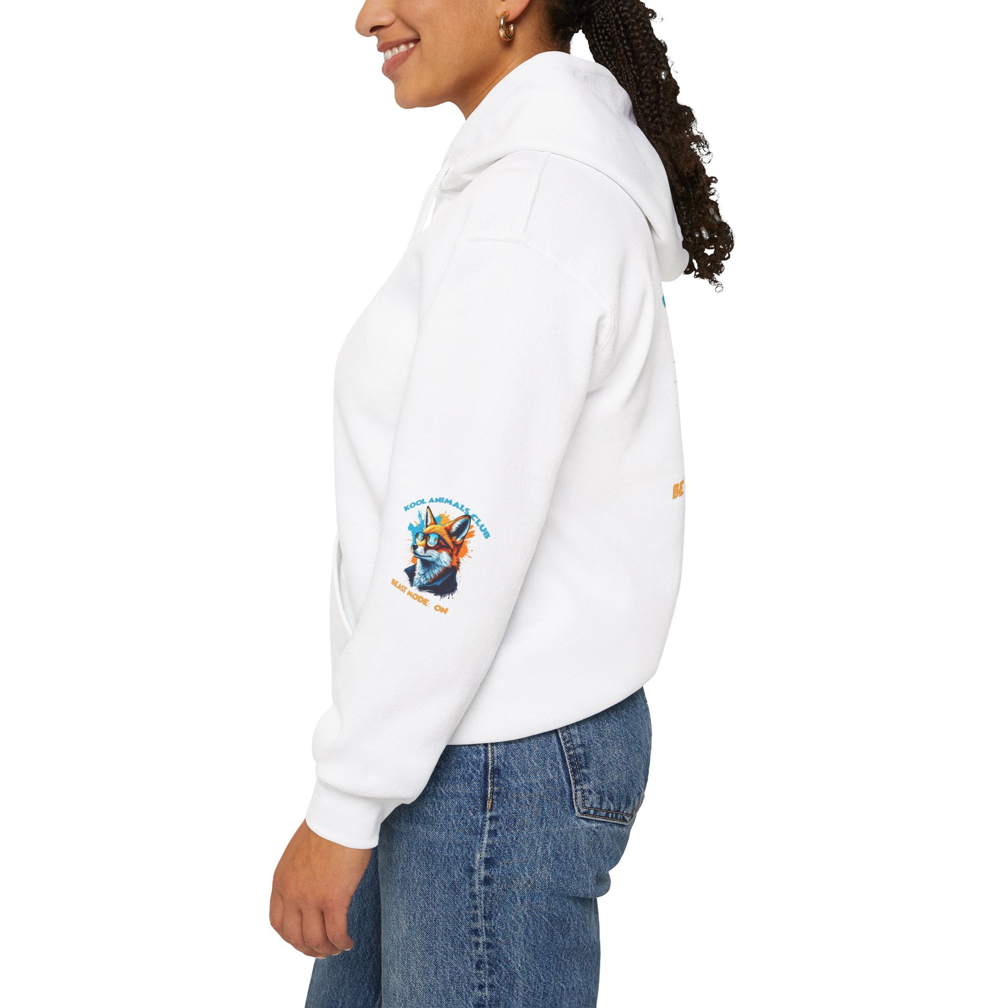Kool Animals Club Hoodie with Cool Fox in Sunglasses and ‘Beast Mode On’ Design, Unisex Sweatshirt for Animal Lovers, Casual Streetwear, Perfect Gift for Holidays - MyriadMart