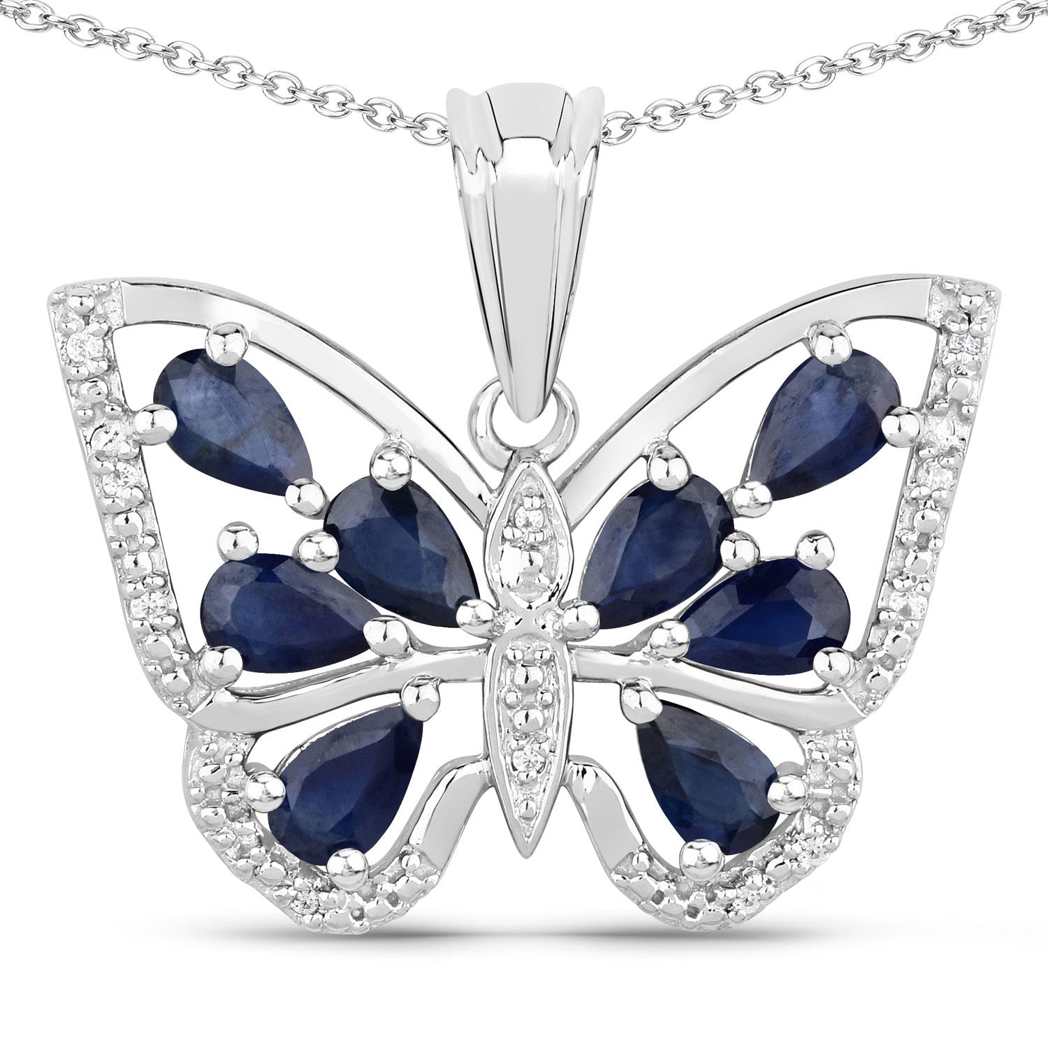 1.67 Carat Genuine Blue Sapphire and White Zircon .925 Sterling Silver Pendant on sale at MyriadMart