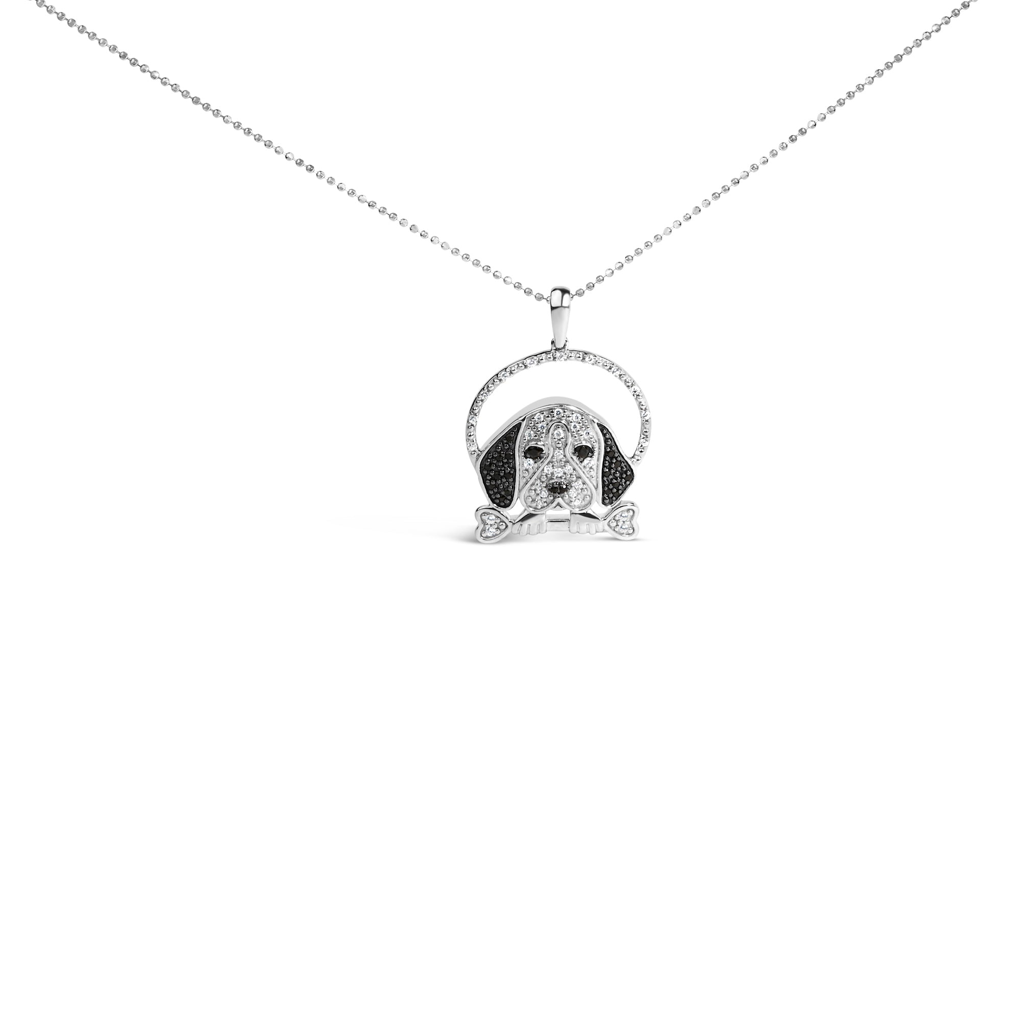 .925 Sterling Silver 1/4 Cttw White and Black Diamond Beagle Dog and Bone Pendant Necklace I-J Color, I2-I3 Clarity - 18" Inches on sale at MyriadMart