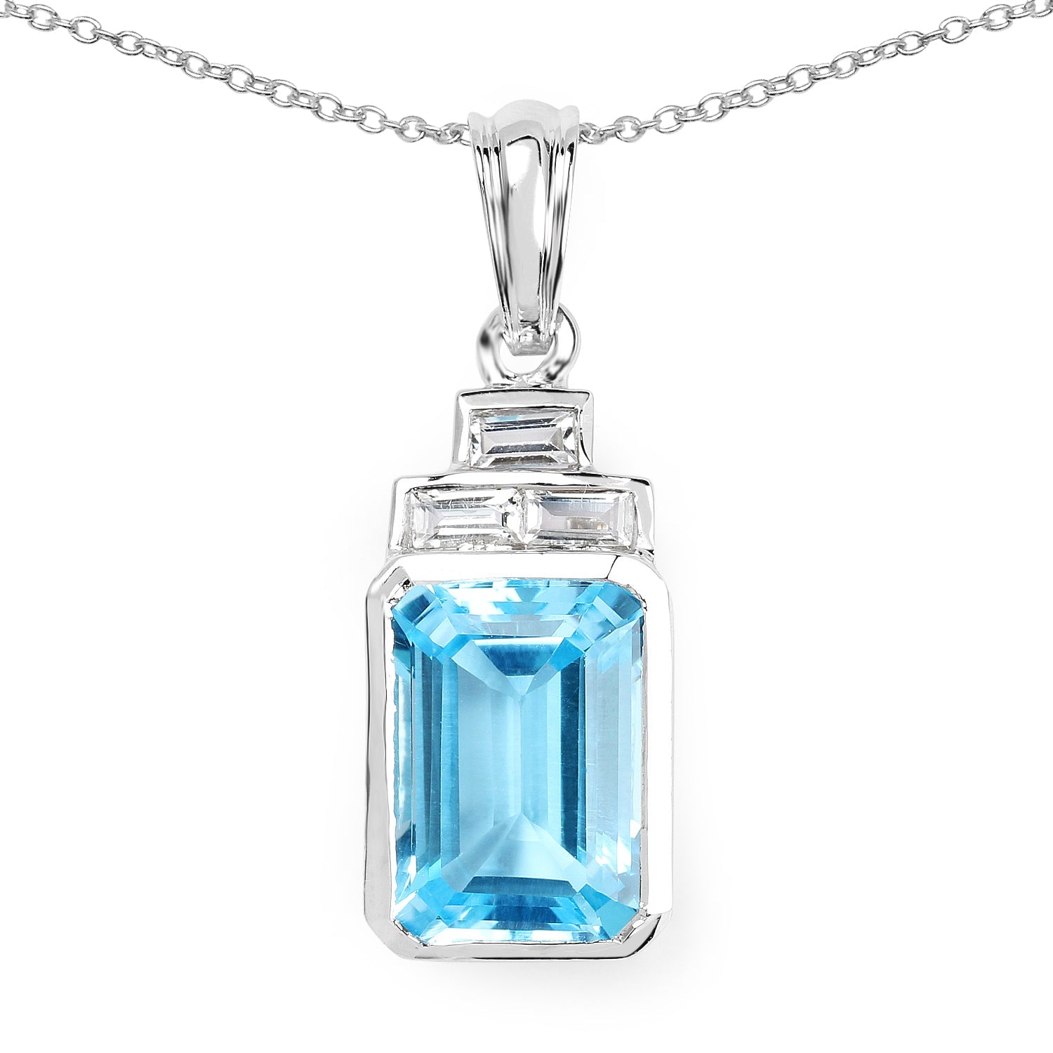 9.99 Carat Genuine Swiss Blue Topaz and White Topaz .925 Sterling Silver Pendant on sale at MyriadMart