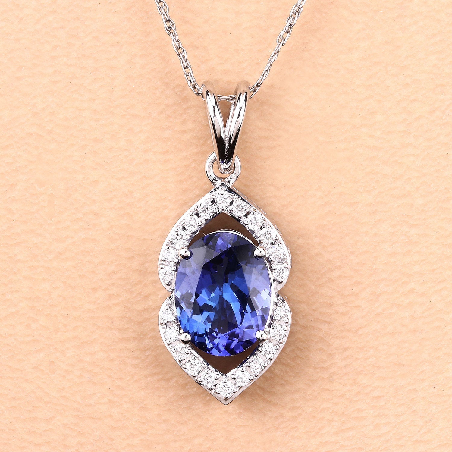 2.44 Carat Genuine Tanzanite and White Diamond 14K White Gold Pendant on sale at MyriadMart