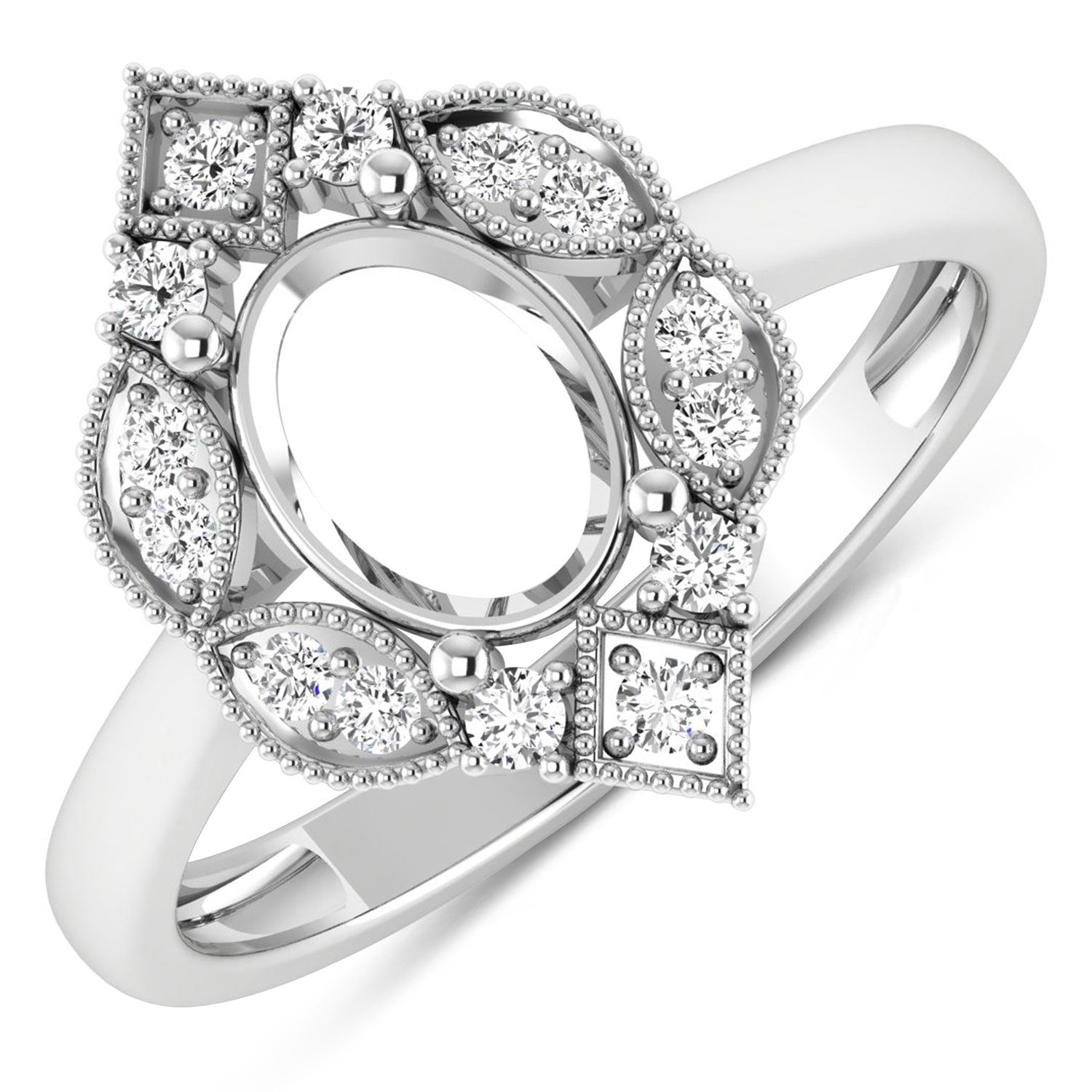 0.20 Carat Genuine White Diamond 14K White Gold Semi Mount Ring - holds 8x6mm Oval Gemstone on sale at MyriadMart