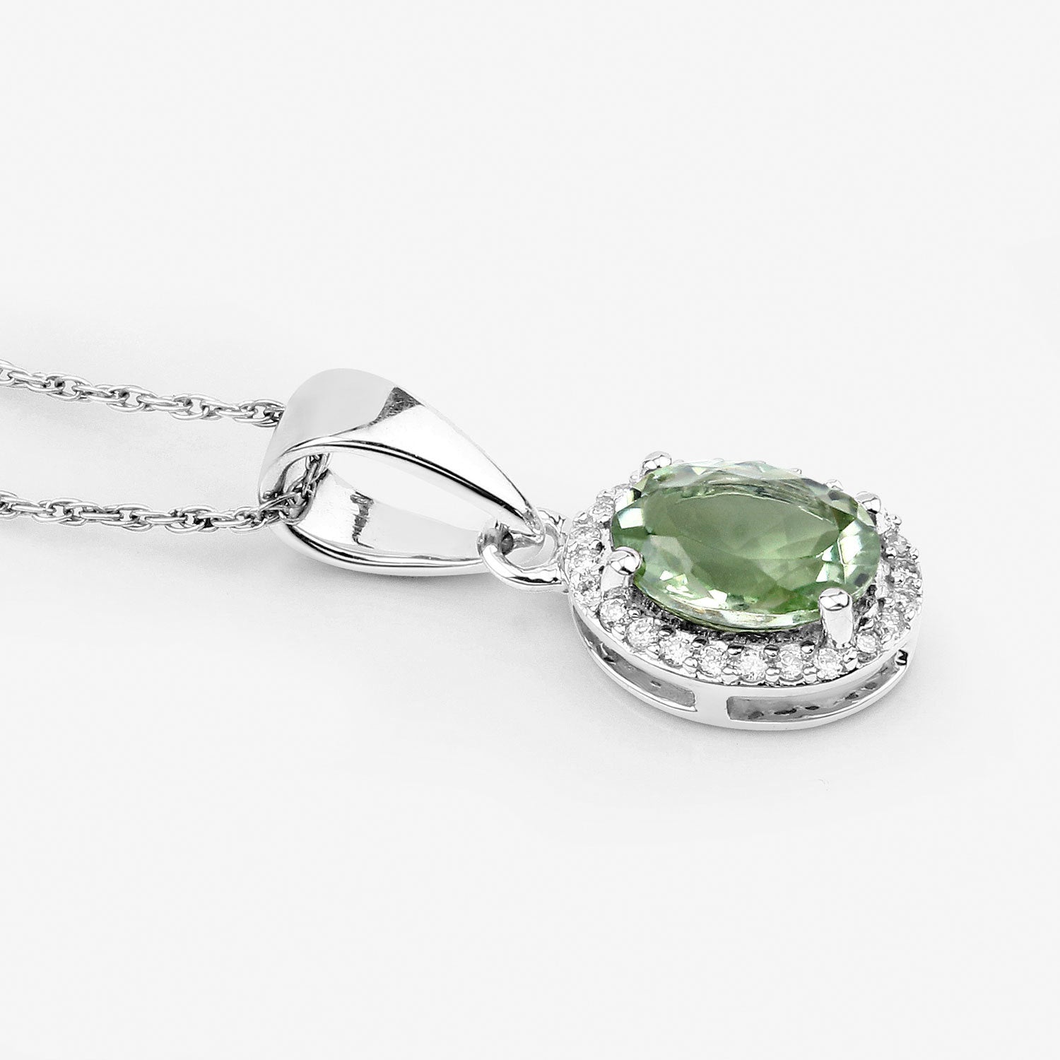 1.27 Carat Genuine Green Tourmaline and White Diamond 14K White Gold Pendant on sale at MyriadMart