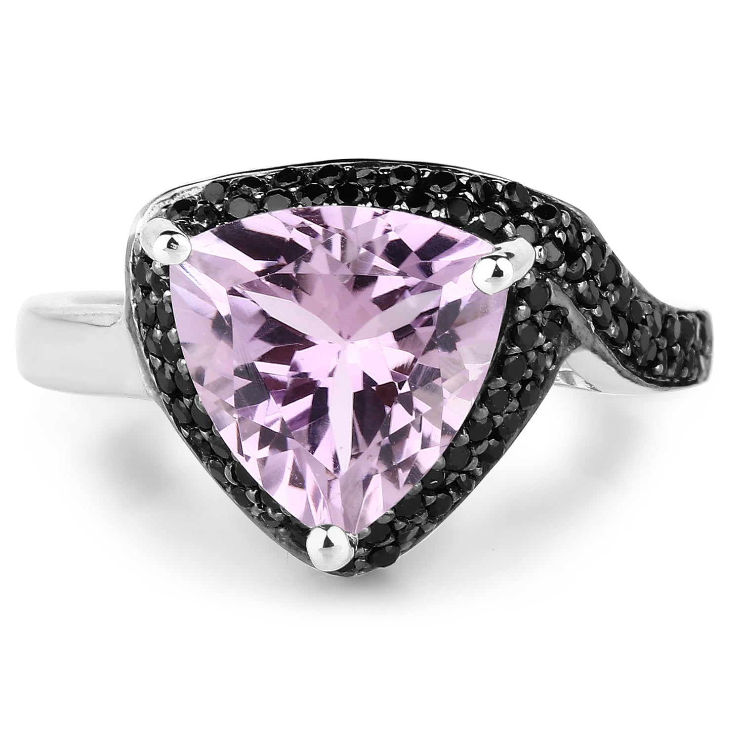 3.53 Carat Genuine Pink Amethyst and Black Spinel .925 Sterling Silver Ring on sale at MyriadMart